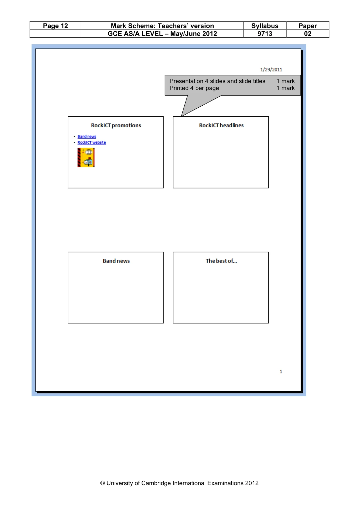 Mark scheme, page 12 of 13
