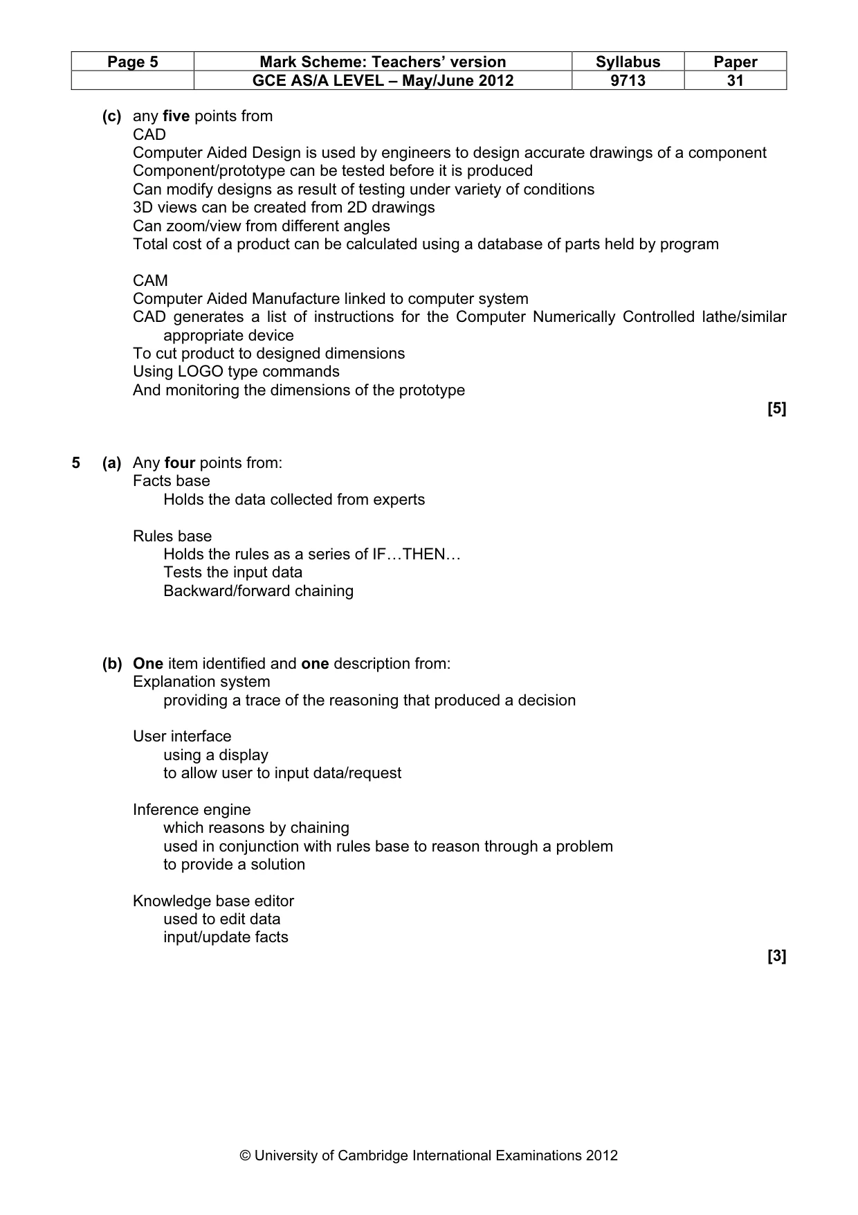 Mark scheme, page 5 of 8