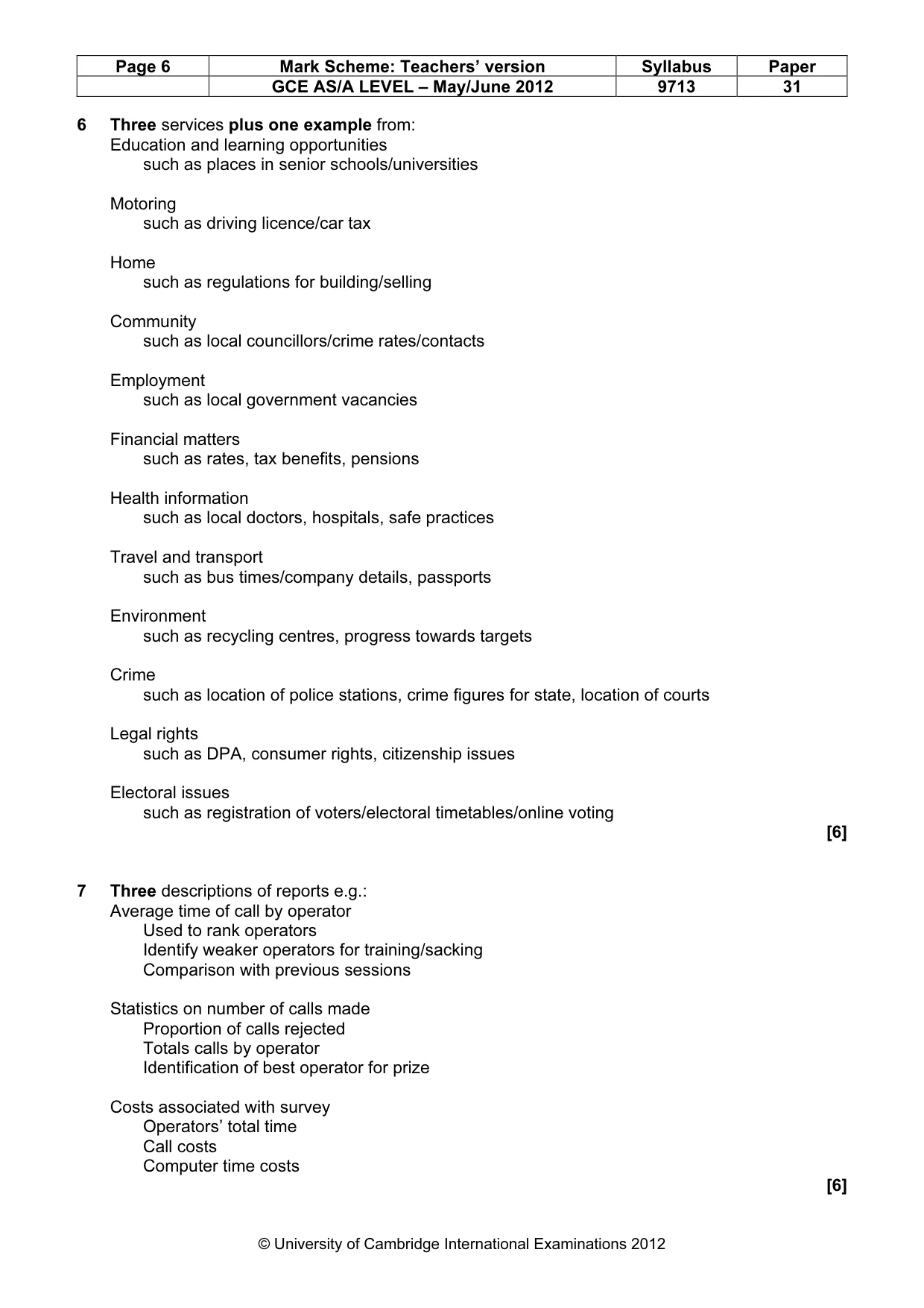 Mark scheme, page 6 of 8