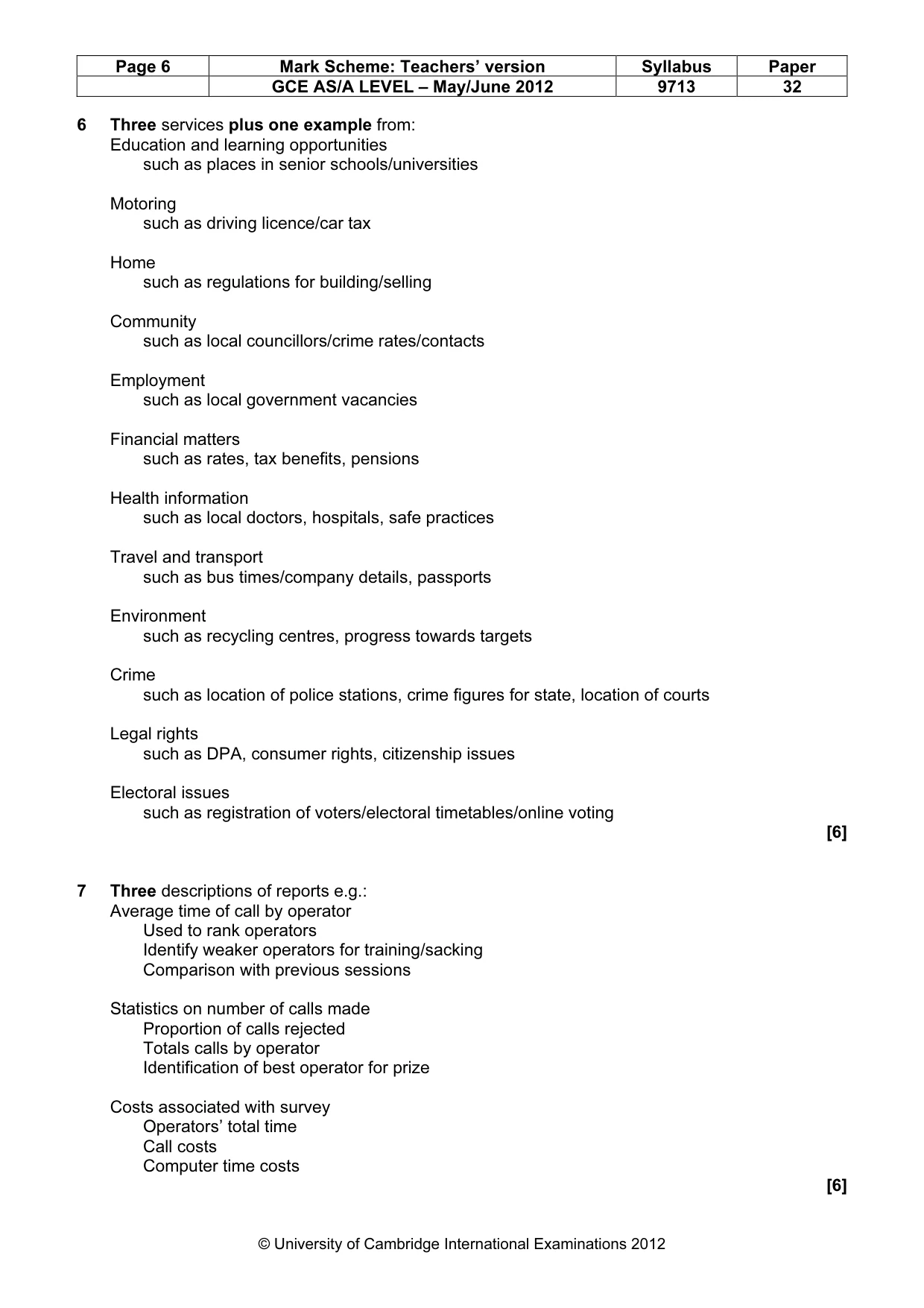Mark scheme, page 6 of 8