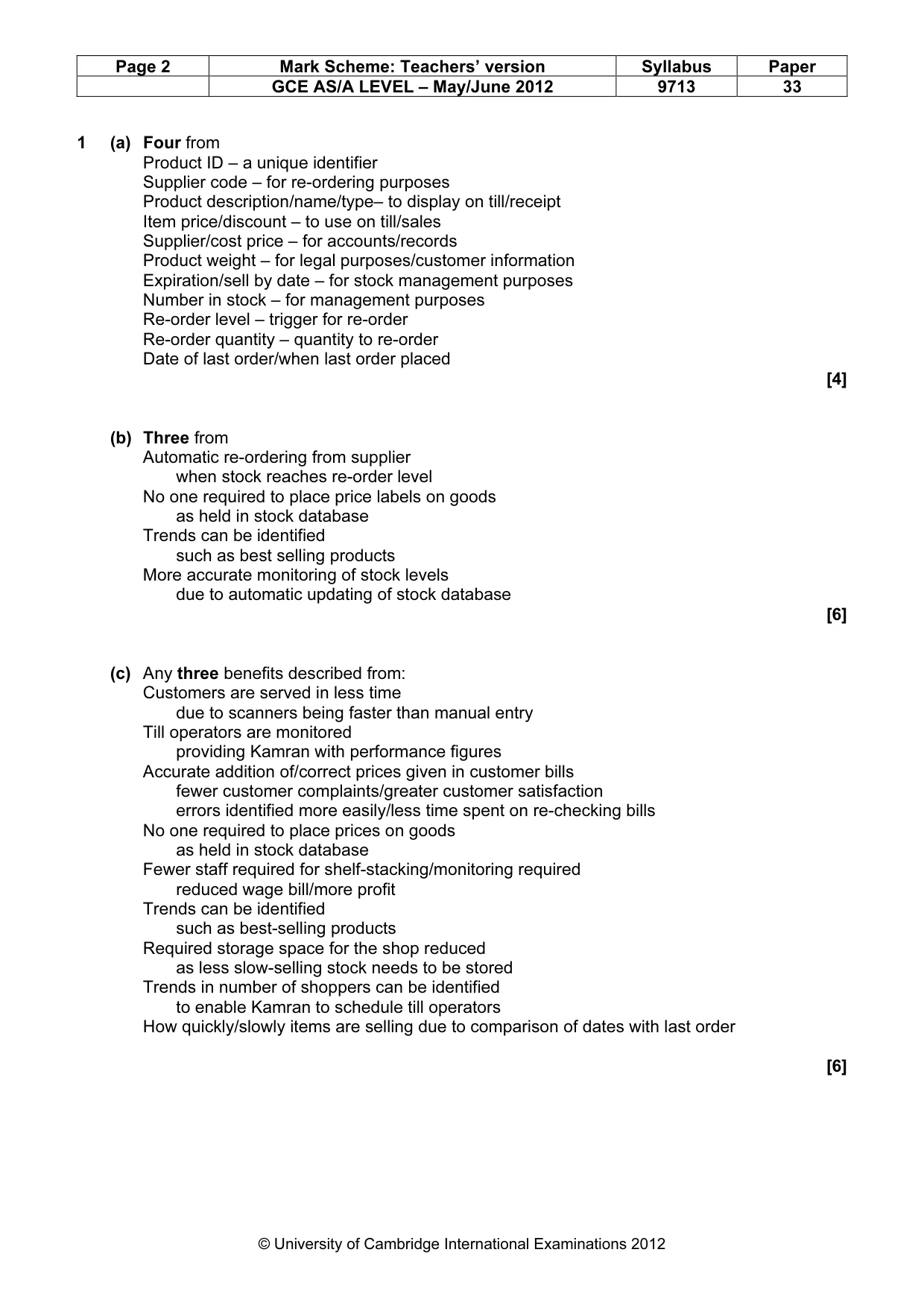 Mark scheme, page 2 of 6
