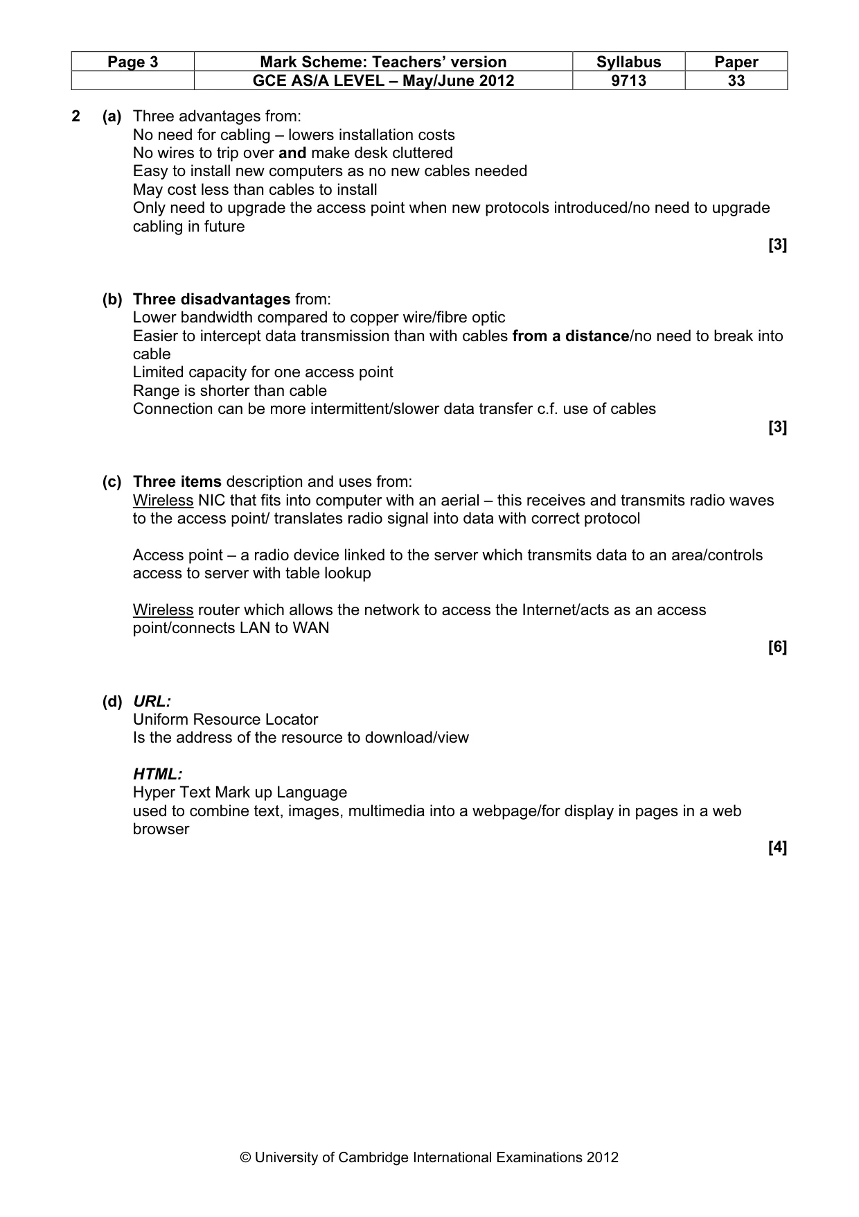 Mark scheme, page 3 of 6