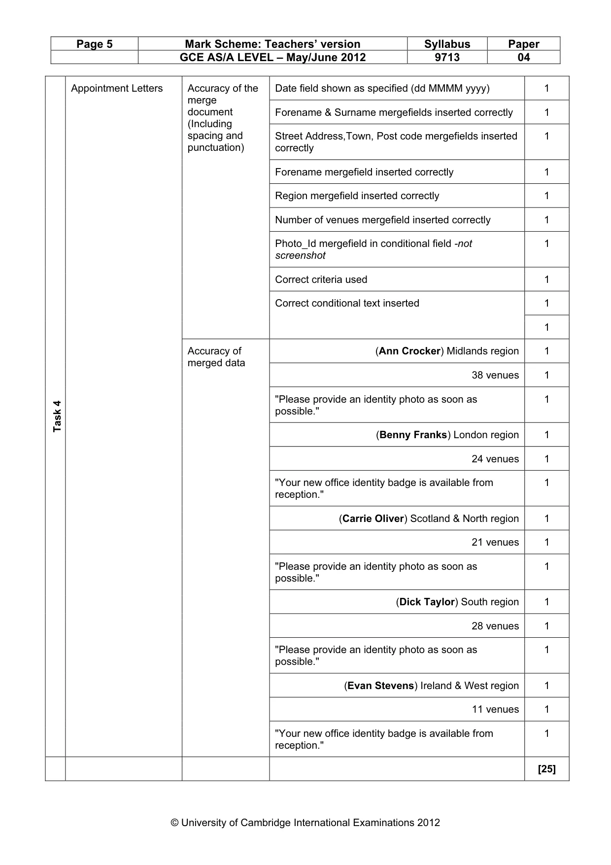 Mark scheme, page 5 of 6