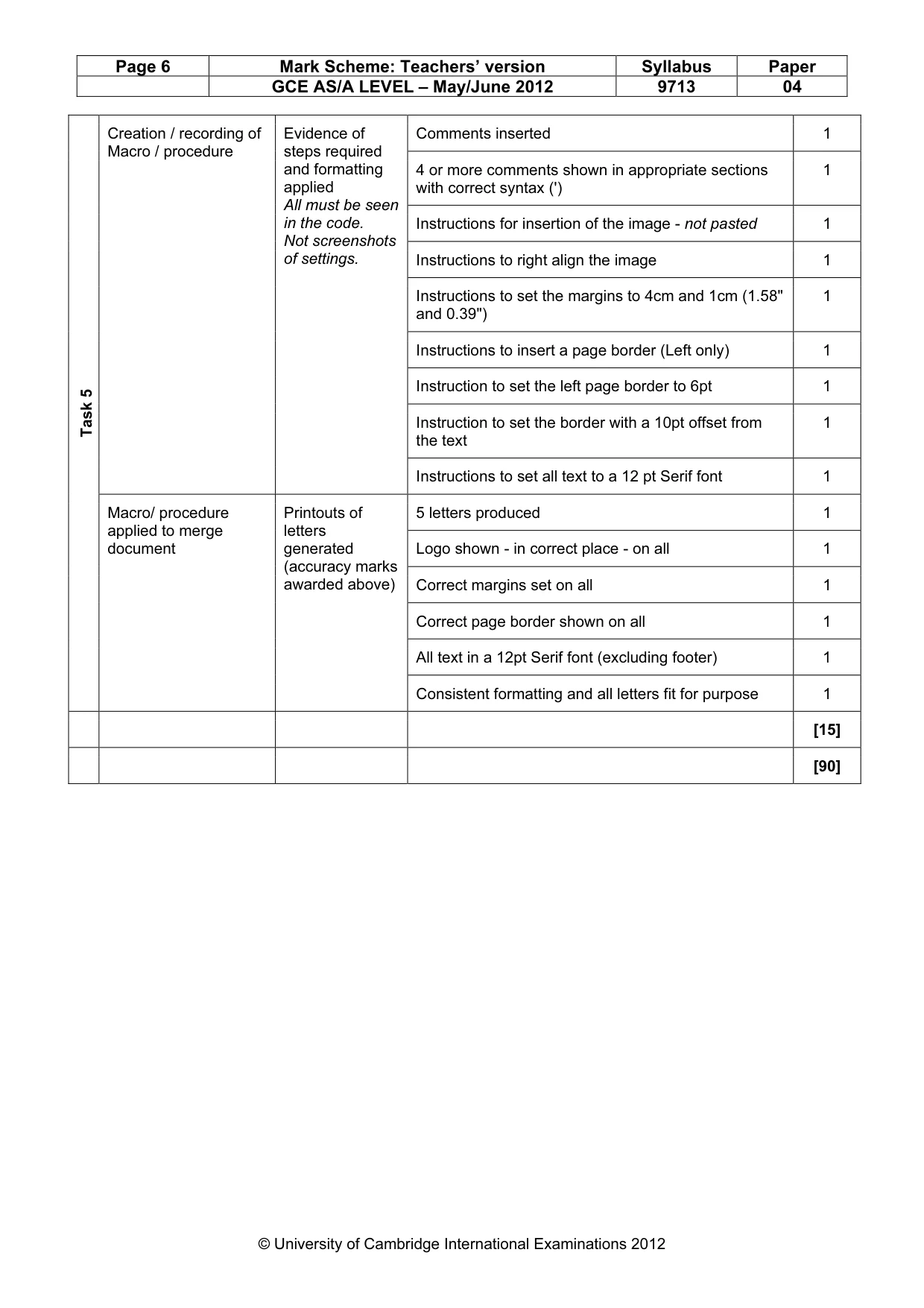 Mark scheme, page 6 of 6