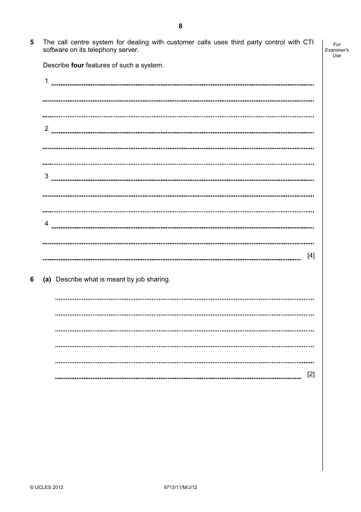 Cambridge A Level Applied Information and Communication Technology 9713 2012 May/June Paper 1 · Variant 1 question paper, page 8 of 20