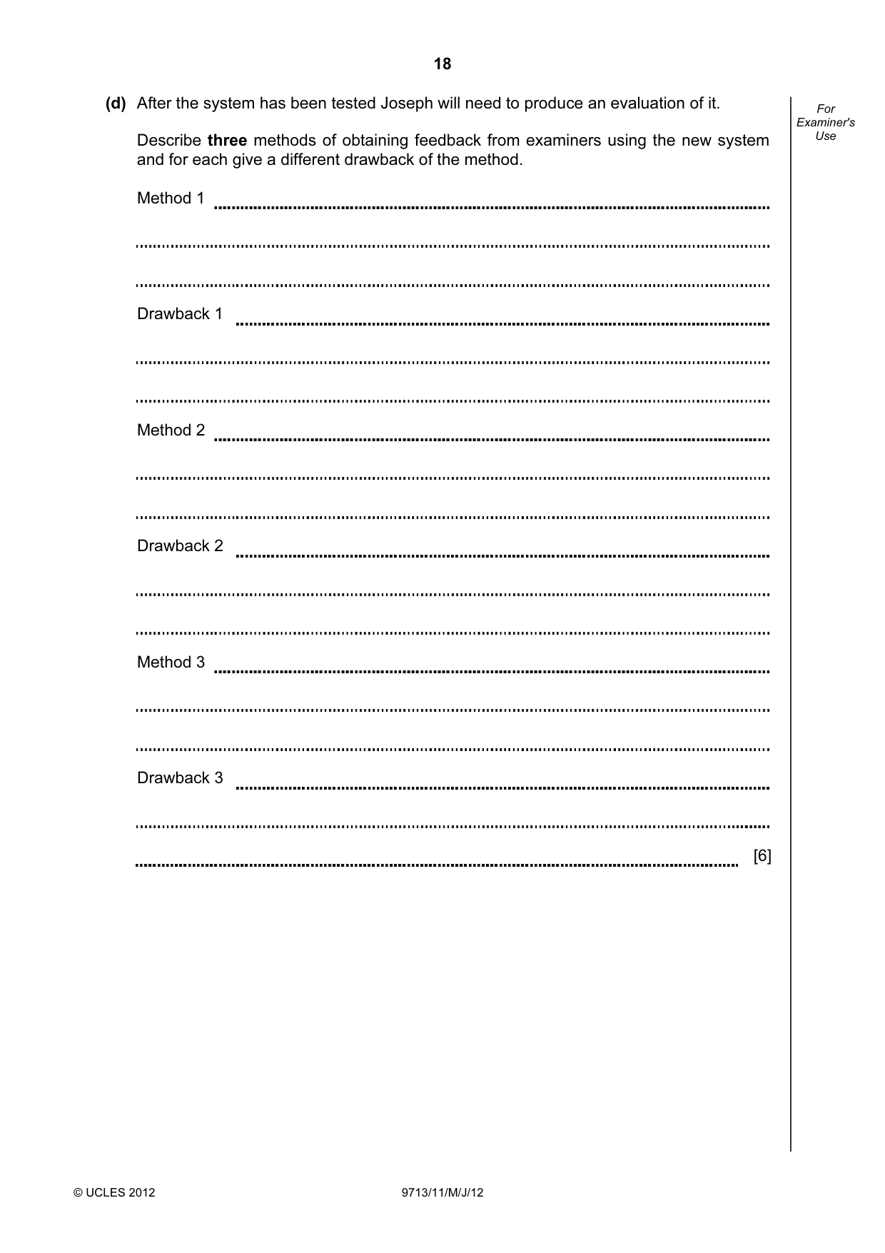 Cambridge A Level Applied Information and Communication Technology 9713 2012 May/June Paper 1 · Variant 1 question paper, page 18 of 20