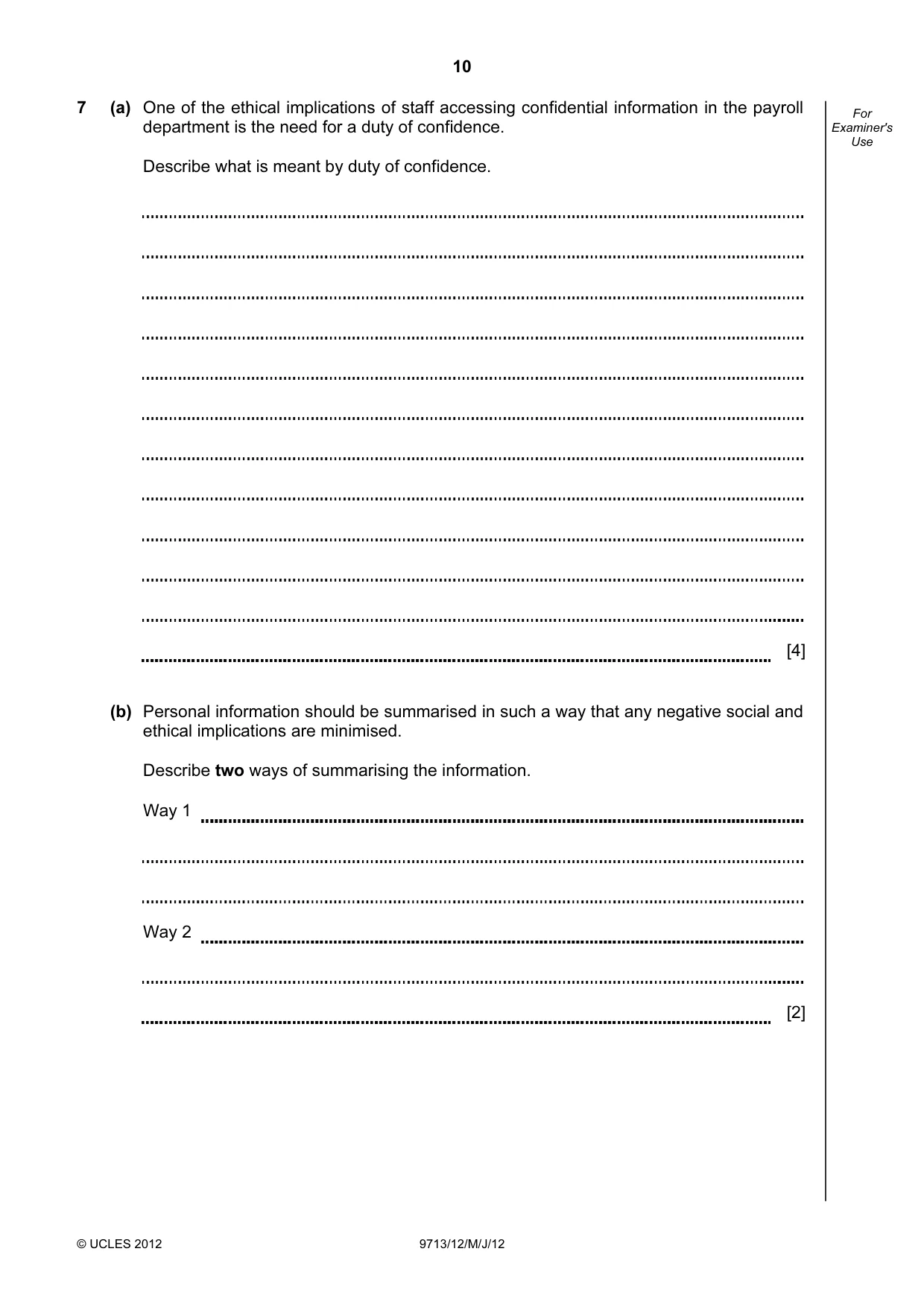 Cambridge A Level Applied Information and Communication Technology 9713 2012 May/June Paper 1 · Variant 2 question paper, page 10 of 20