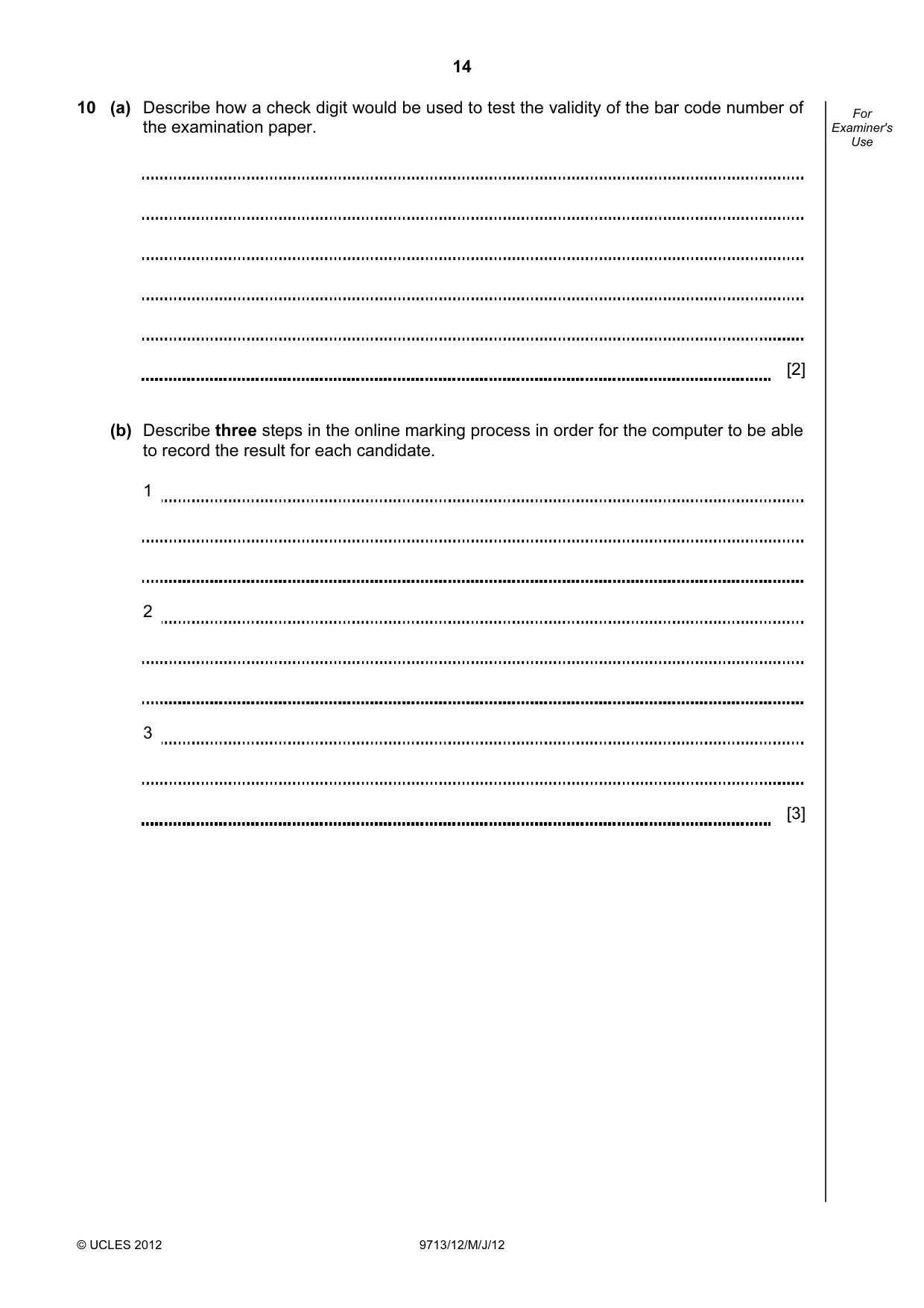Cambridge A Level Applied Information and Communication Technology 9713 2012 May/June Paper 1 · Variant 2 question paper, page 14 of 20