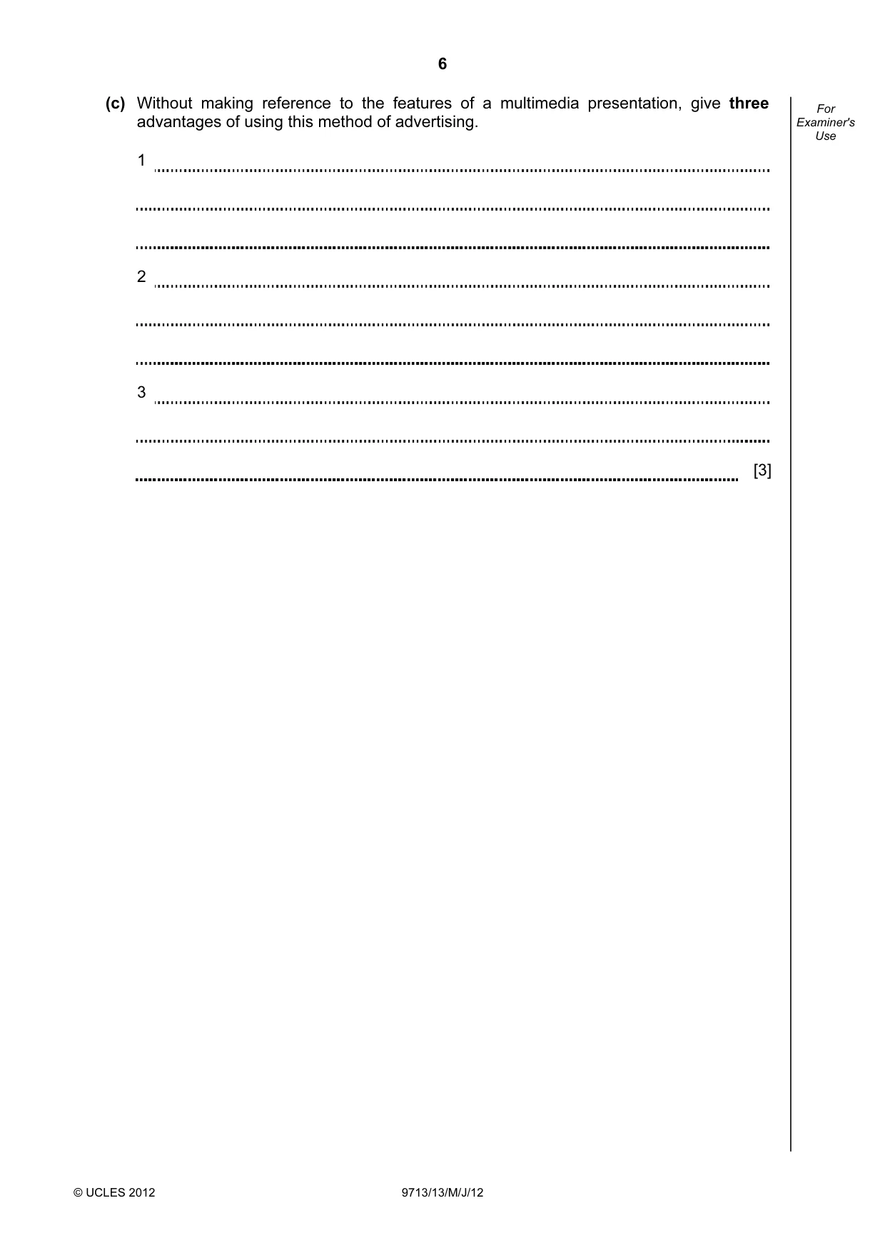 Cambridge A Level Applied Information and Communication Technology 9713 2012 May/June Paper 1 · Variant 3 question paper, page 6 of 20