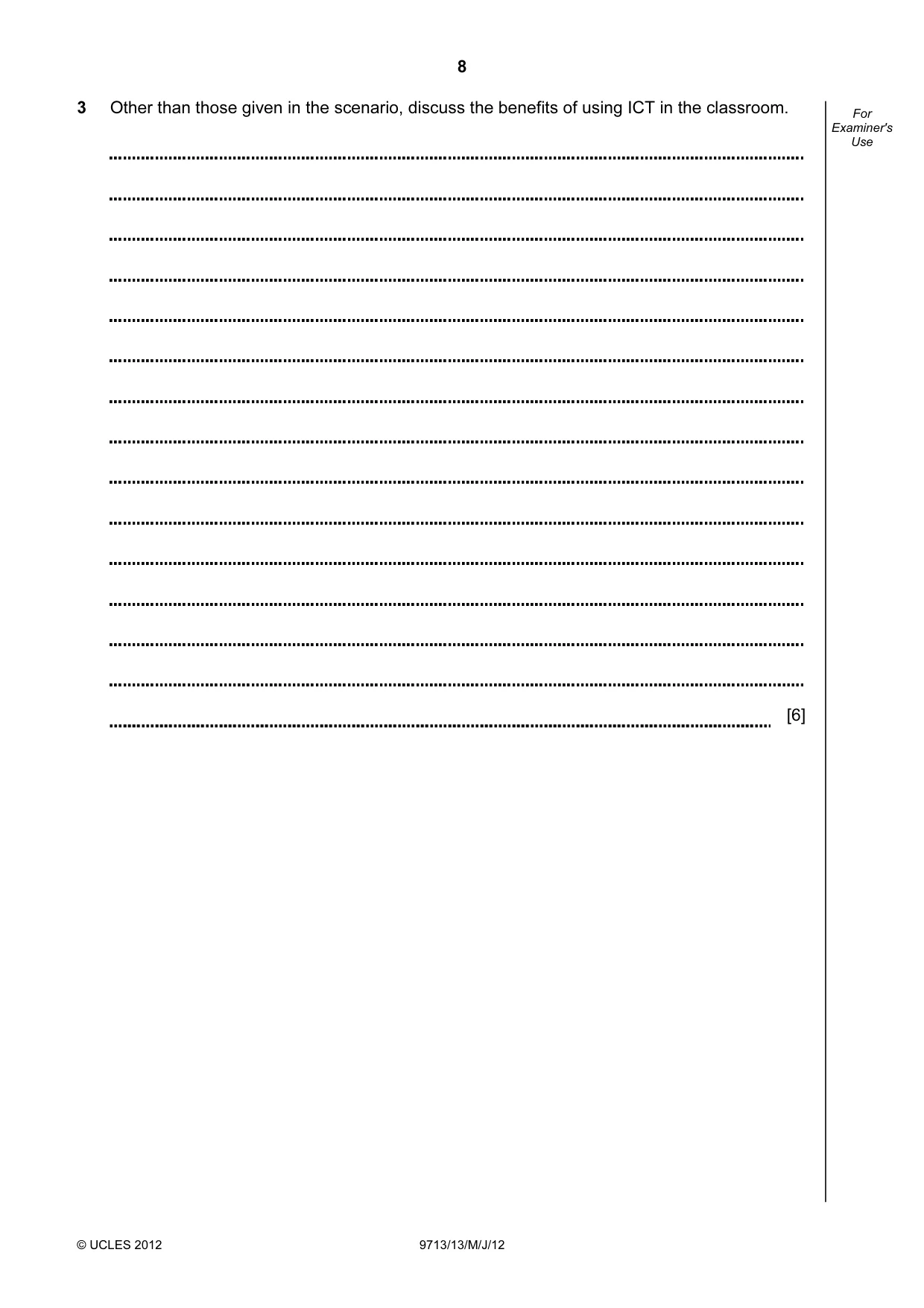 Cambridge A Level Applied Information and Communication Technology 9713 2012 May/June Paper 1 · Variant 3 question paper, page 8 of 20