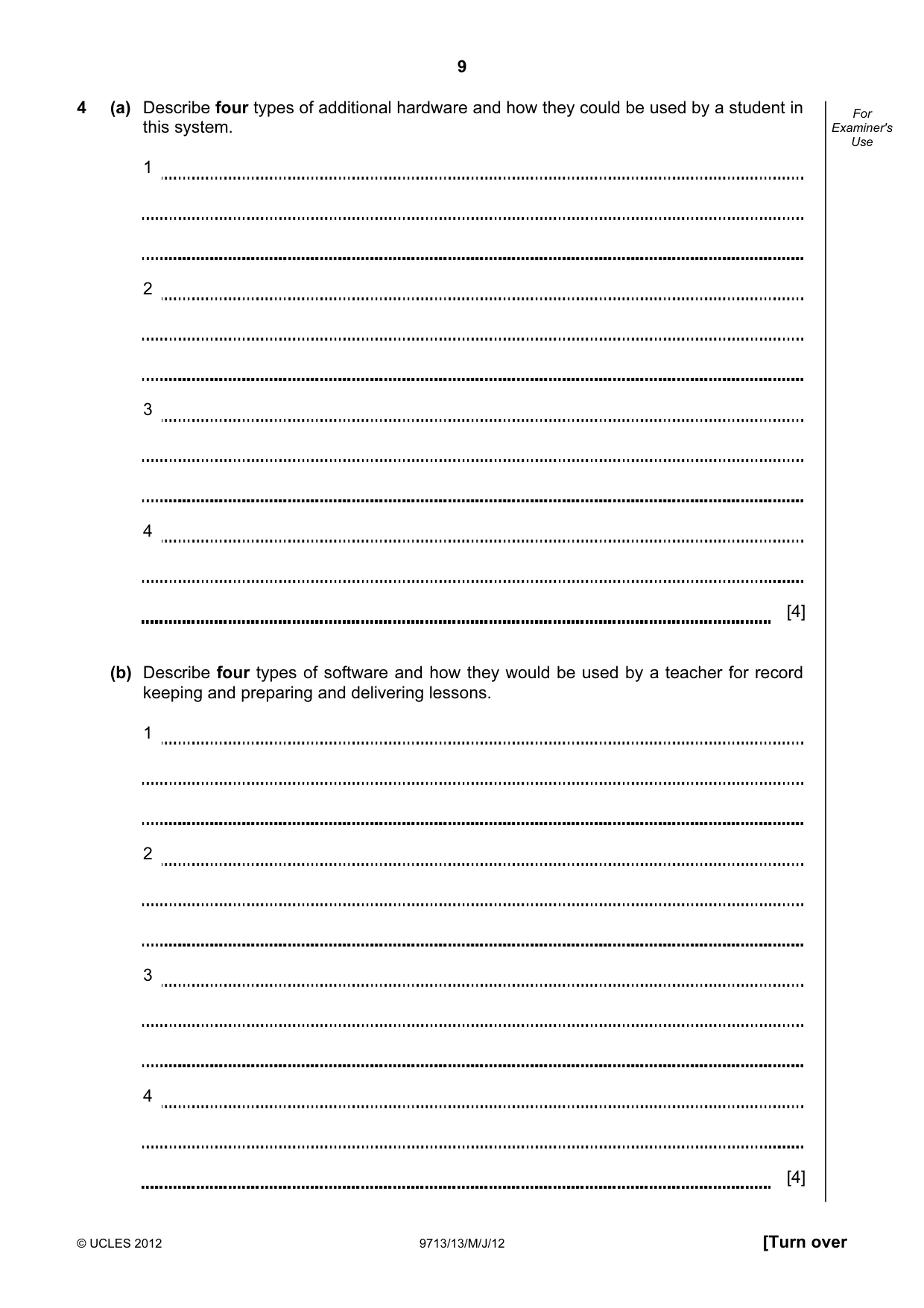 Cambridge A Level Applied Information and Communication Technology 9713 2012 May/June Paper 1 · Variant 3 question paper, page 9 of 20