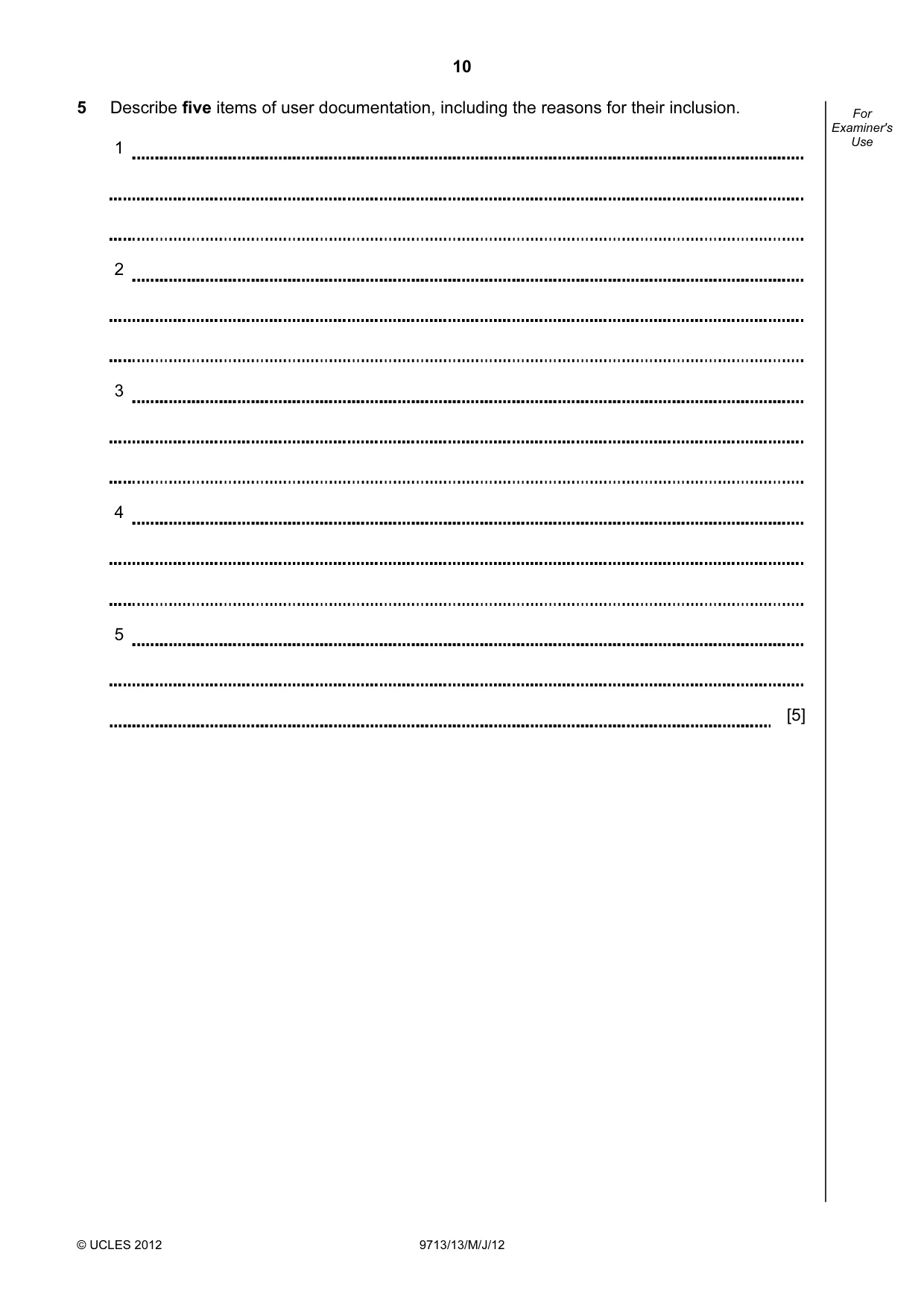 Cambridge A Level Applied Information and Communication Technology 9713 2012 May/June Paper 1 · Variant 3 question paper, page 10 of 20