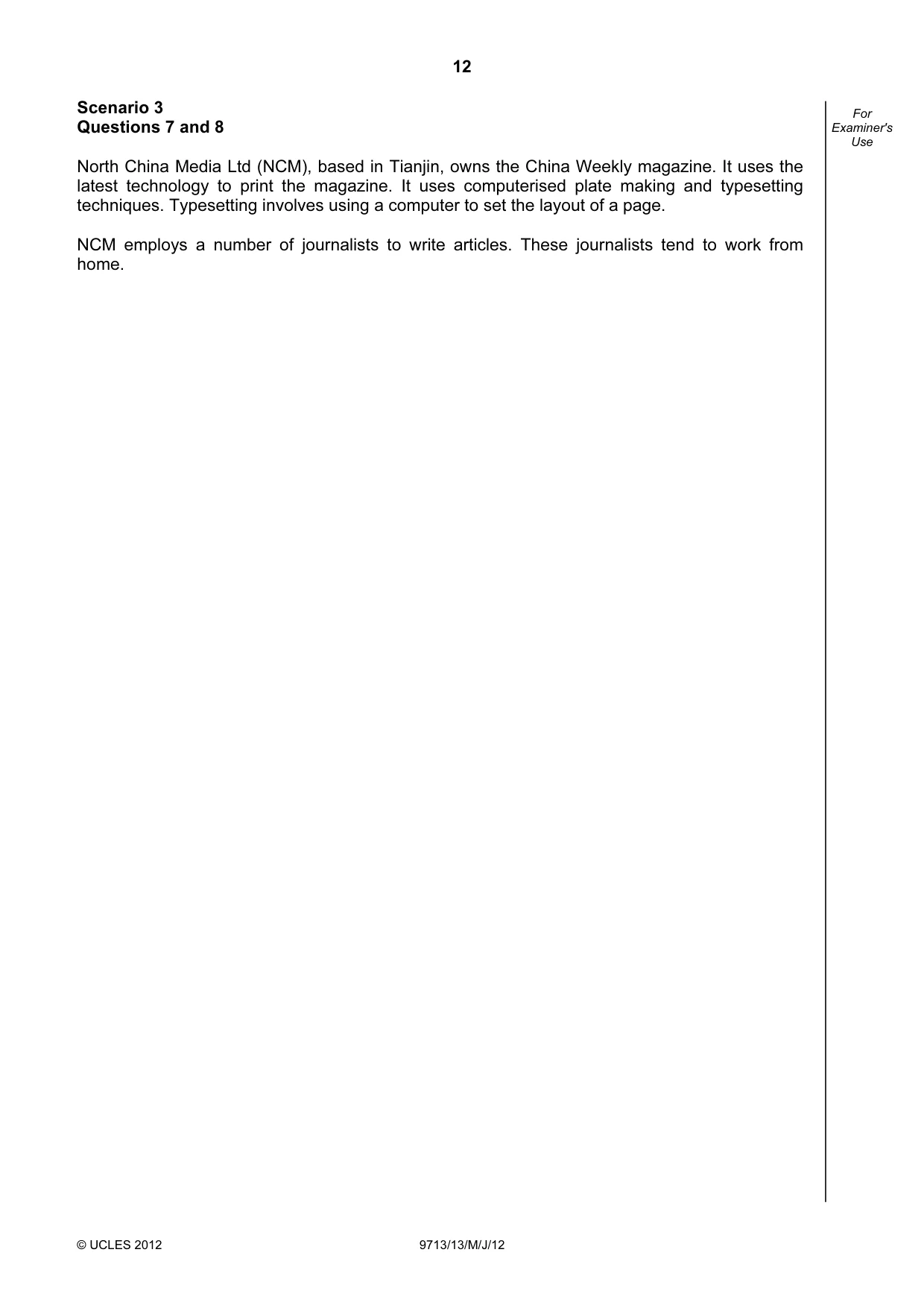 Cambridge A Level Applied Information and Communication Technology 9713 2012 May/June Paper 1 · Variant 3 question paper, page 12 of 20