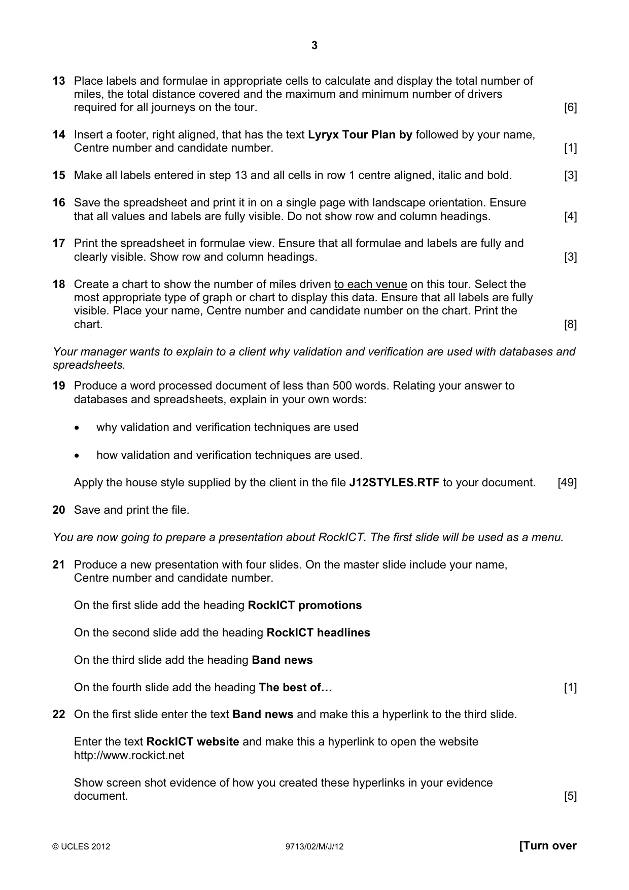 Cambridge A Level Applied Information and Communication Technology 9713 2012 May/June Paper 2 · Variant 1 question paper, page 3 of 4