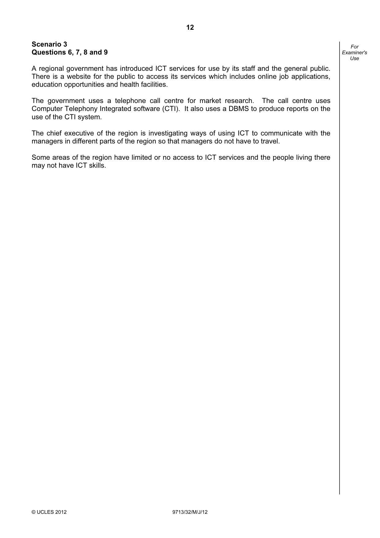 Cambridge A Level Applied Information and Communication Technology 9713 2012 May/June Paper 3 · Variant 2 question paper, page 12 of 16