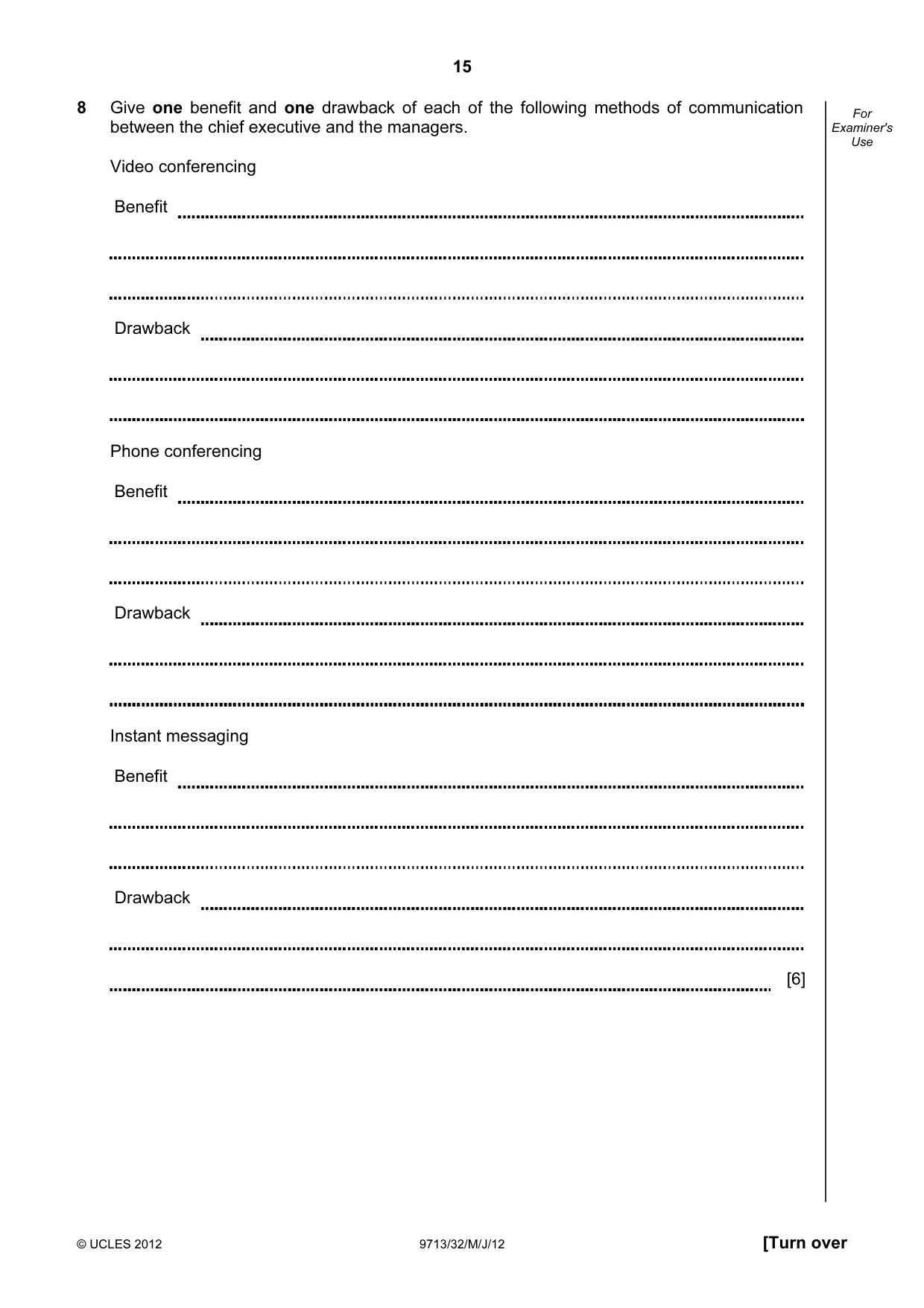 Cambridge A Level Applied Information and Communication Technology 9713 2012 May/June Paper 3 · Variant 2 question paper, page 15 of 16