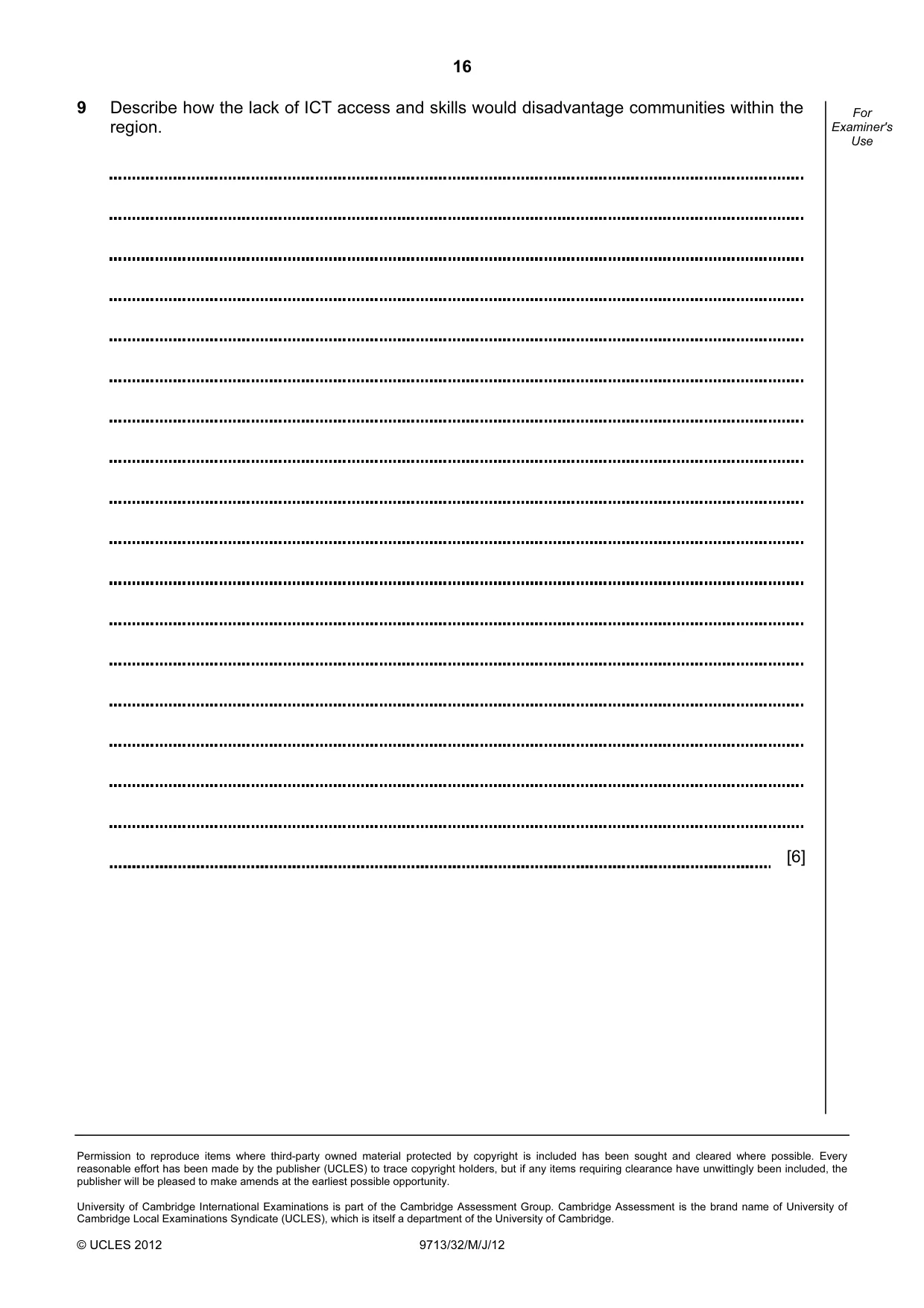 Cambridge A Level Applied Information and Communication Technology 9713 2012 May/June Paper 3 · Variant 2 question paper, page 16 of 16