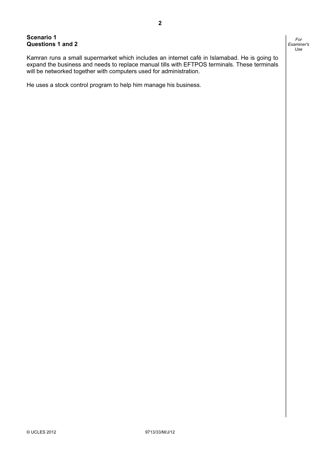 Cambridge A Level Applied Information and Communication Technology 9713 2012 May/June Paper 3 · Variant 3 question paper, page 2 of 20