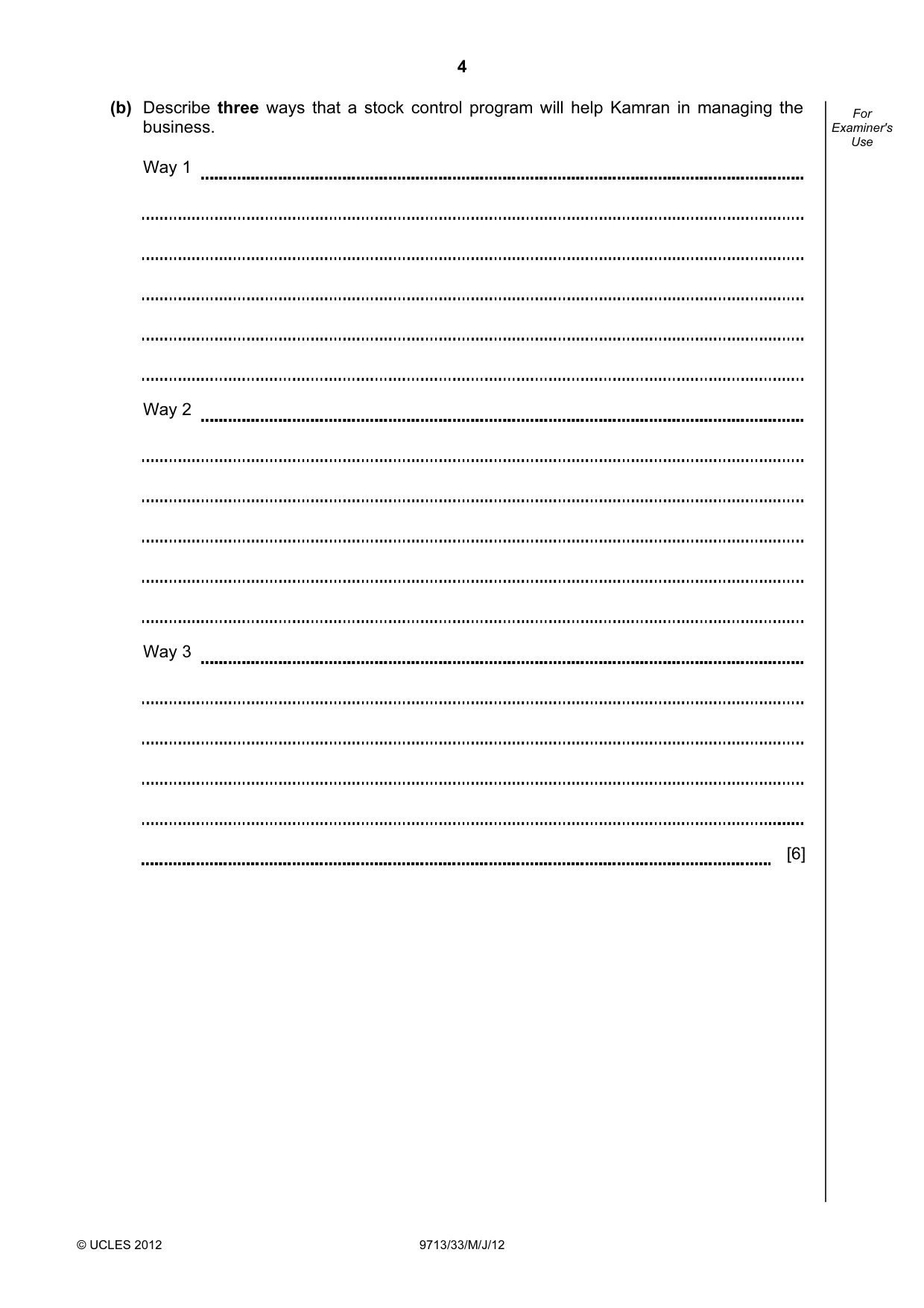 Cambridge A Level Applied Information and Communication Technology 9713 2012 May/June Paper 3 · Variant 3 question paper, page 4 of 20
