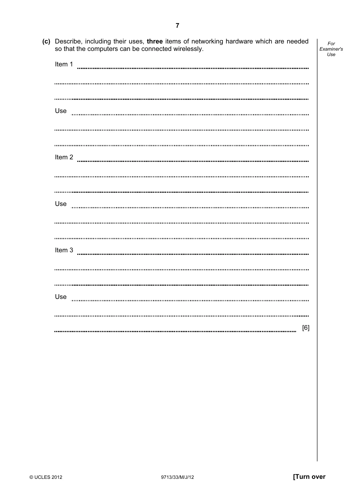 Cambridge A Level Applied Information and Communication Technology 9713 2012 May/June Paper 3 · Variant 3 question paper, page 7 of 20
