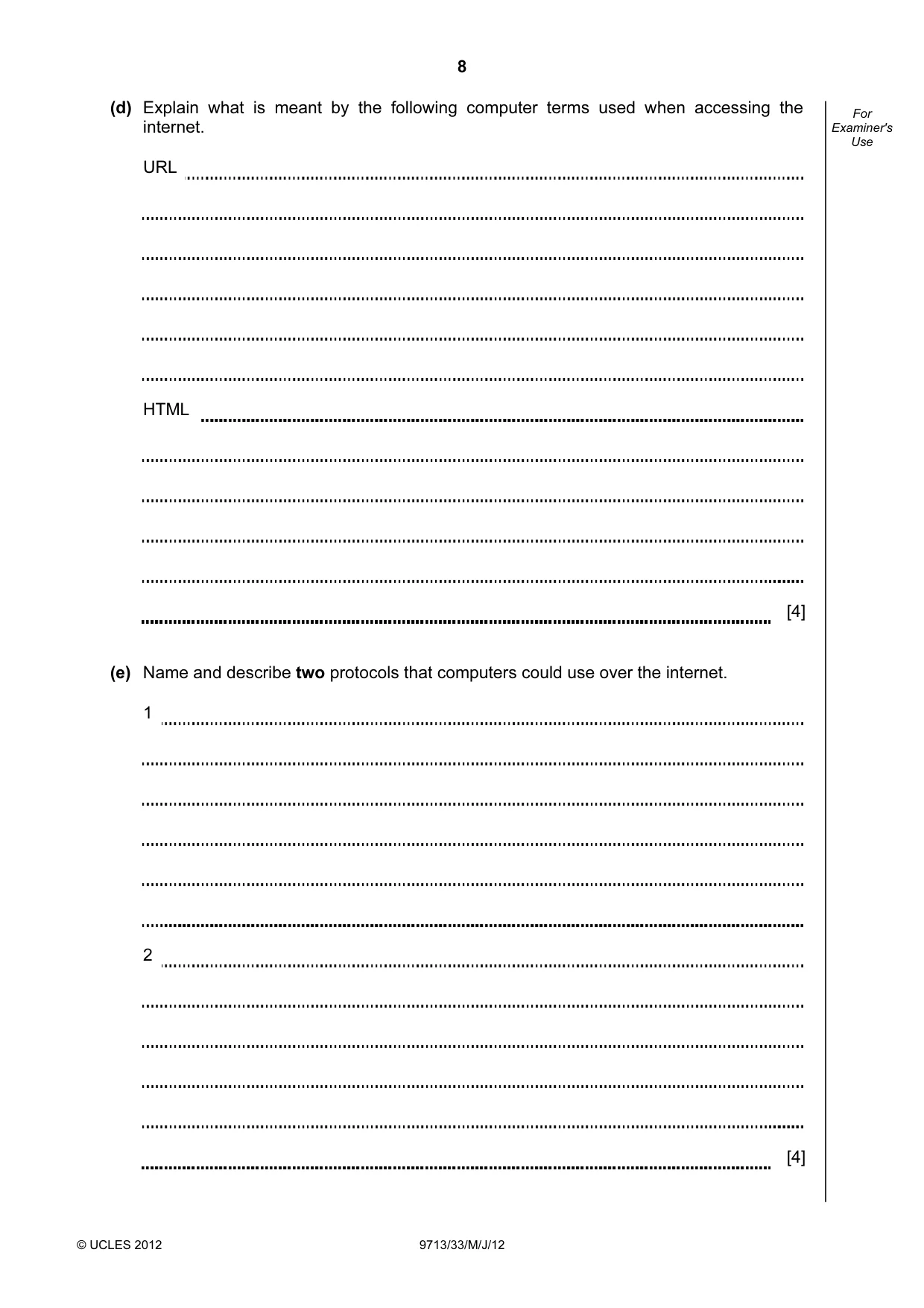 Cambridge A Level Applied Information and Communication Technology 9713 2012 May/June Paper 3 · Variant 3 question paper, page 8 of 20