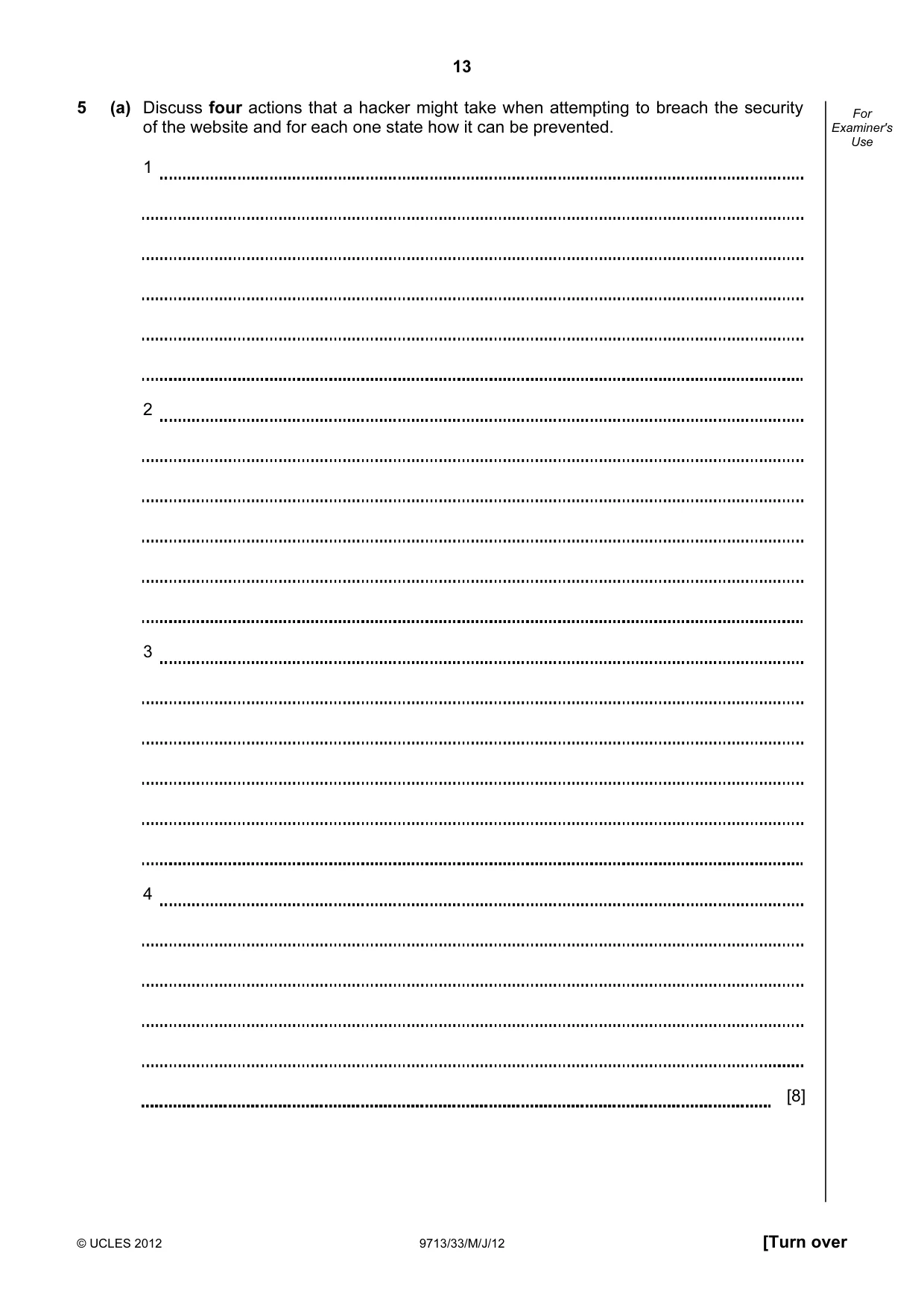 Cambridge A Level Applied Information and Communication Technology 9713 2012 May/June Paper 3 · Variant 3 question paper, page 13 of 20