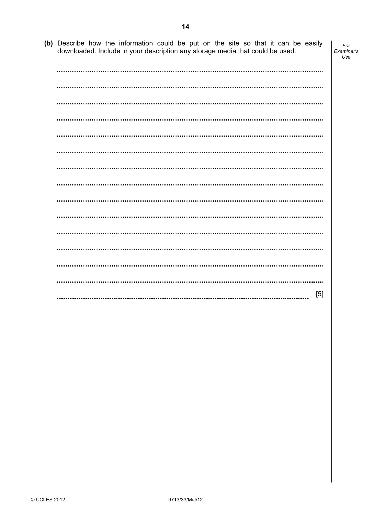 Cambridge A Level Applied Information and Communication Technology 9713 2012 May/June Paper 3 · Variant 3 question paper, page 14 of 20