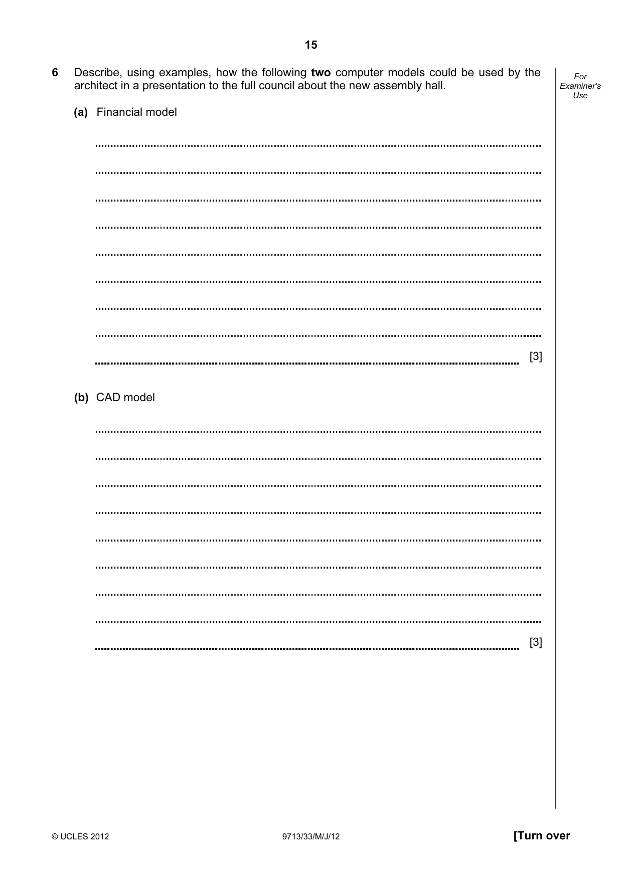 Cambridge A Level Applied Information and Communication Technology 9713 2012 May/June Paper 3 · Variant 3 question paper, page 15 of 20