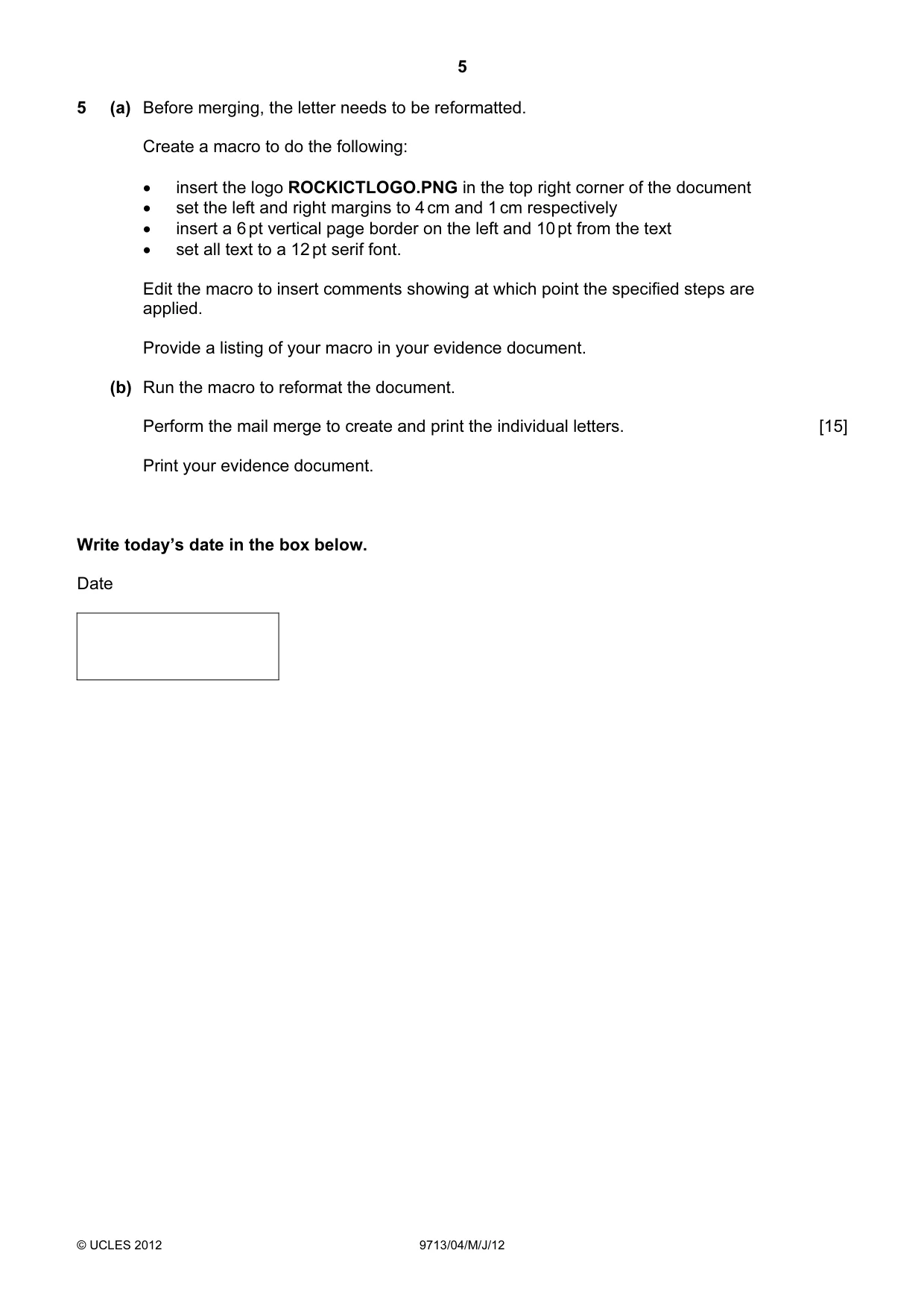 Cambridge A Level Applied Information and Communication Technology 9713 2012 May/June Paper 4 · Variant 1 question paper, page 5 of 8