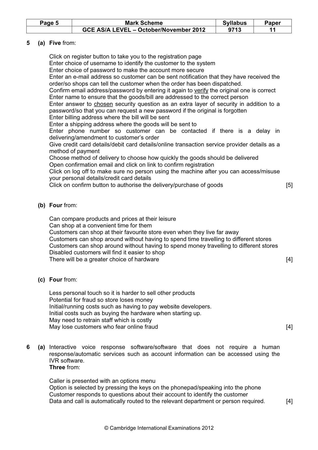 Mark scheme, page 5 of 6