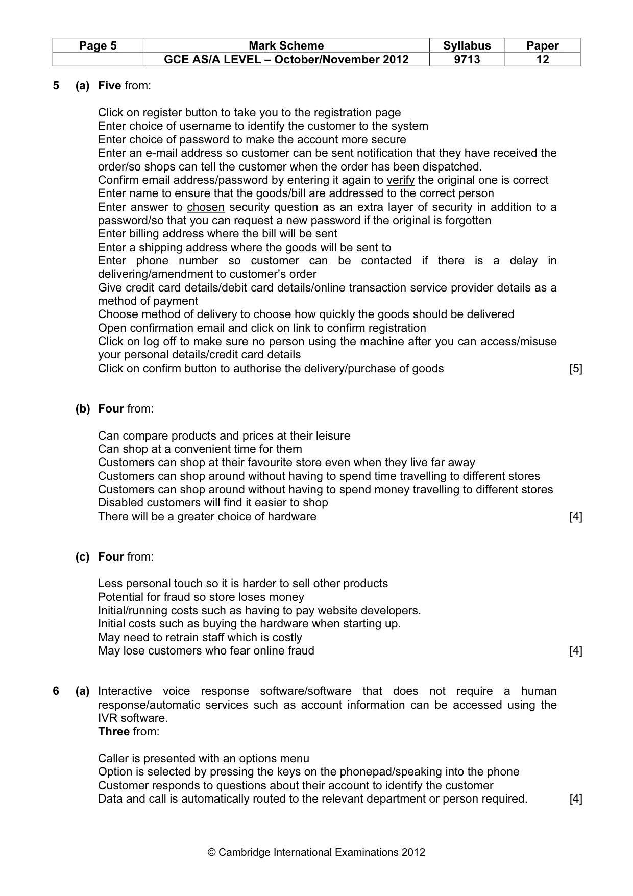 Mark scheme, page 5 of 6