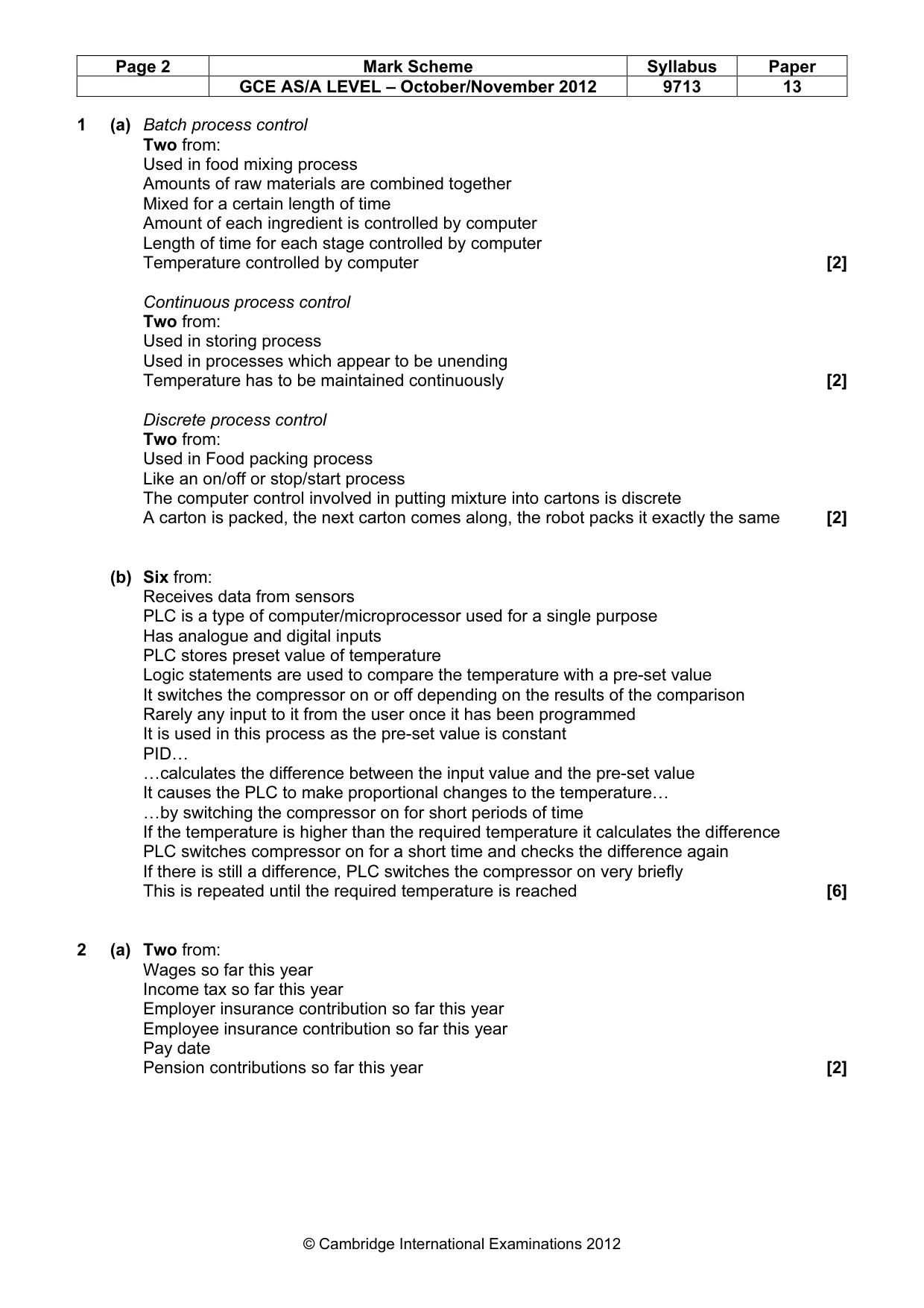 Mark scheme, page 2 of 6