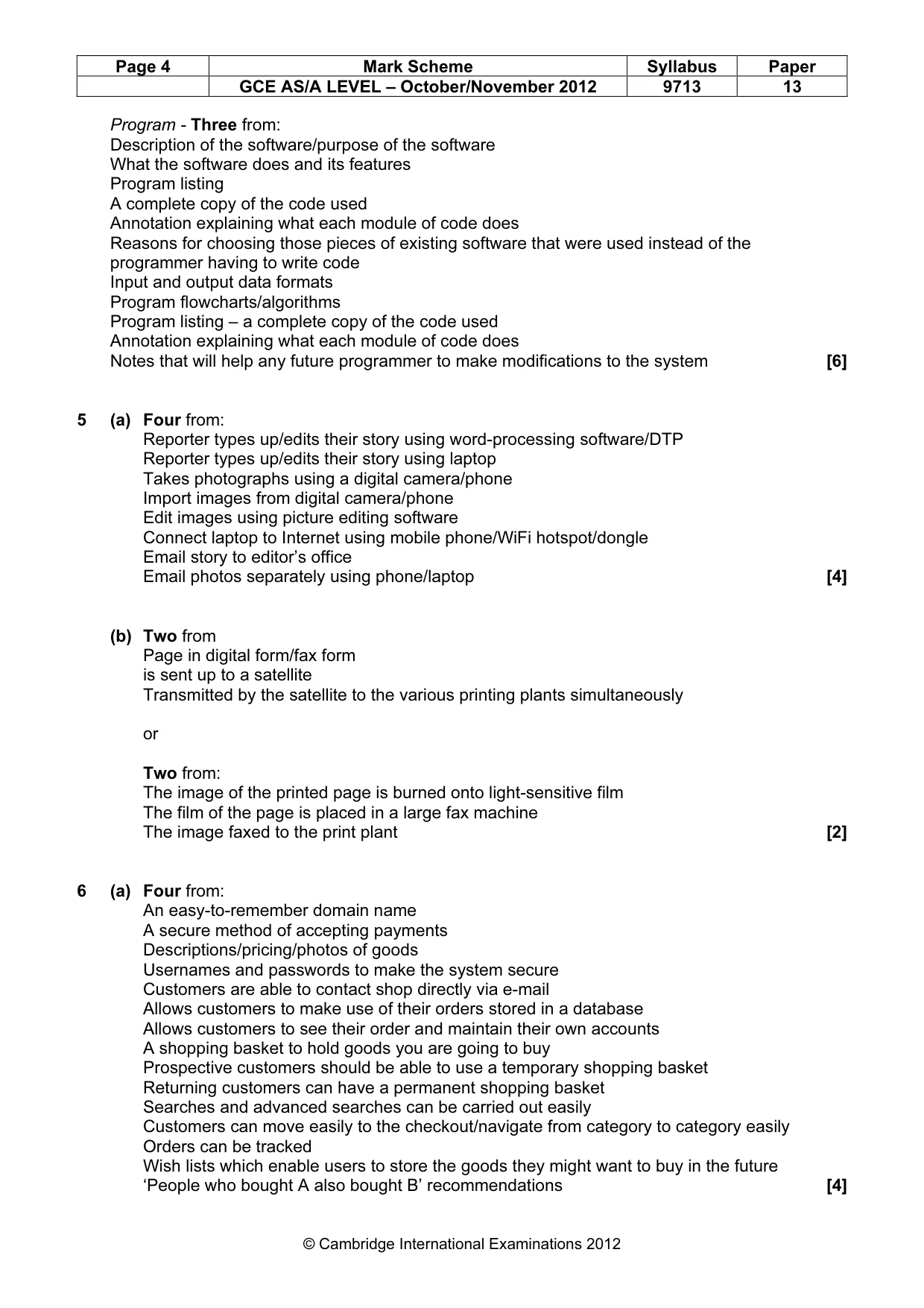 Mark scheme, page 4 of 6