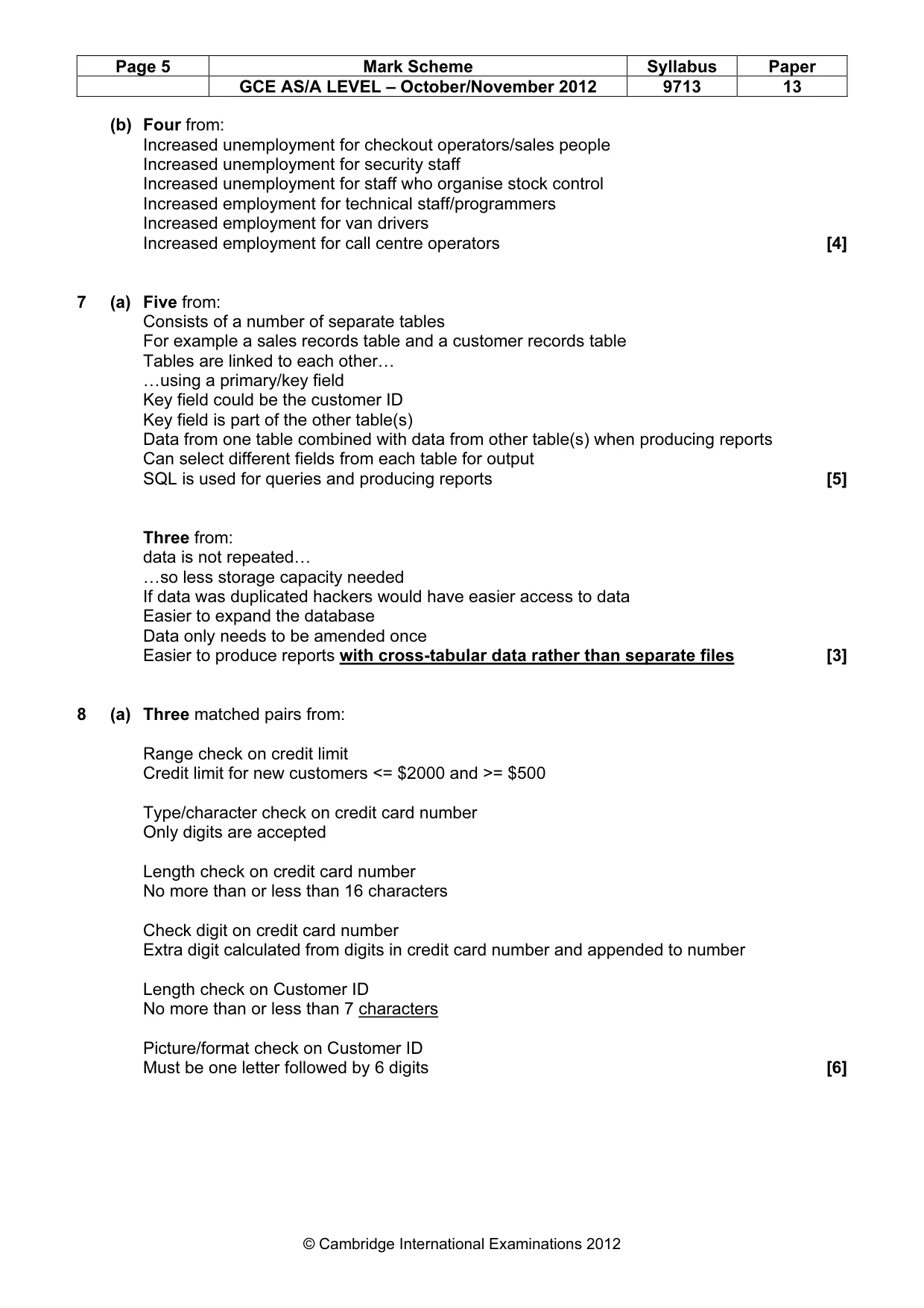Mark scheme, page 5 of 6