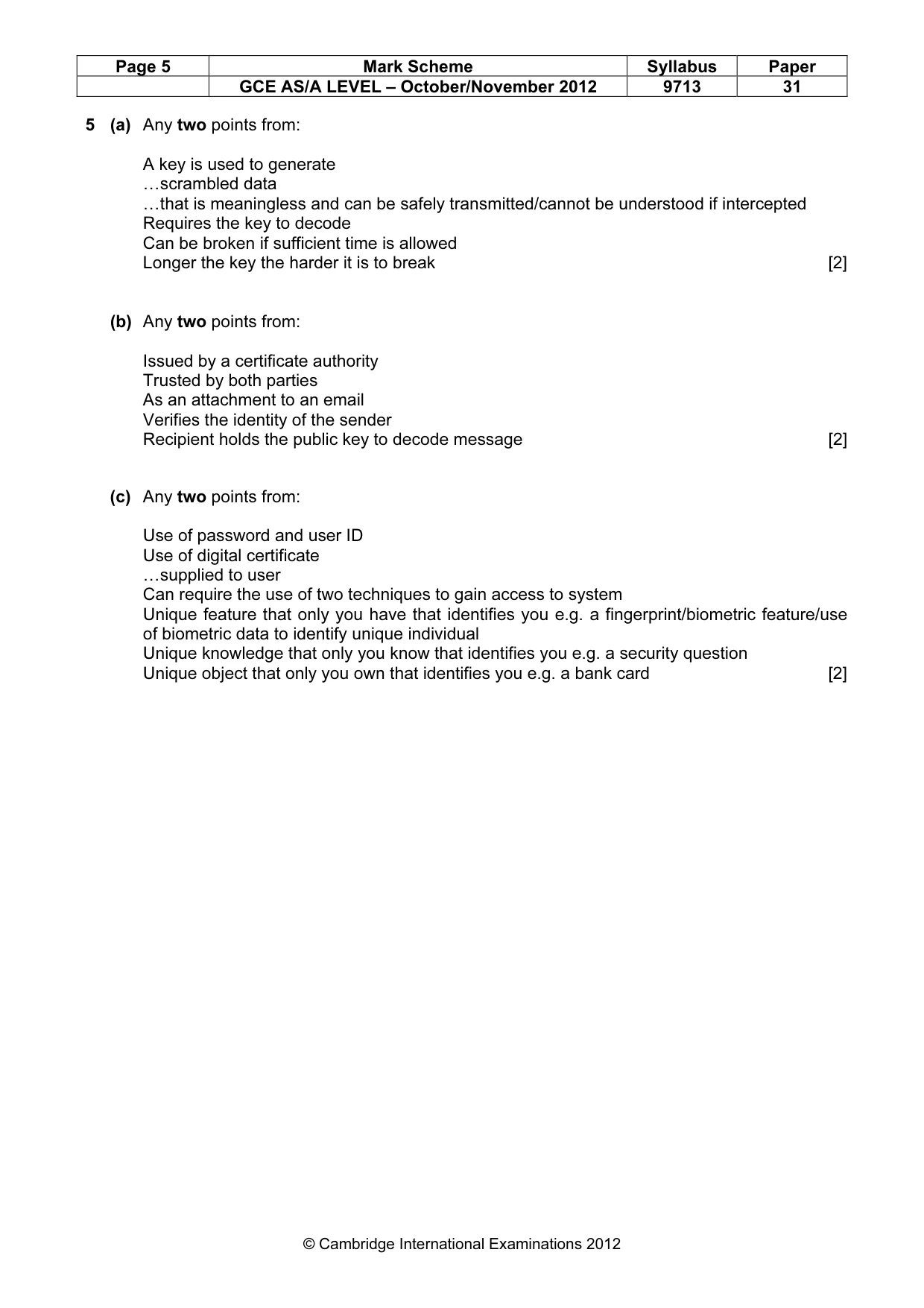 Mark scheme, page 5 of 9