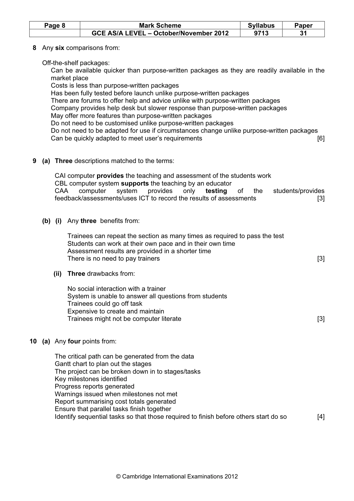 Mark scheme, page 8 of 9