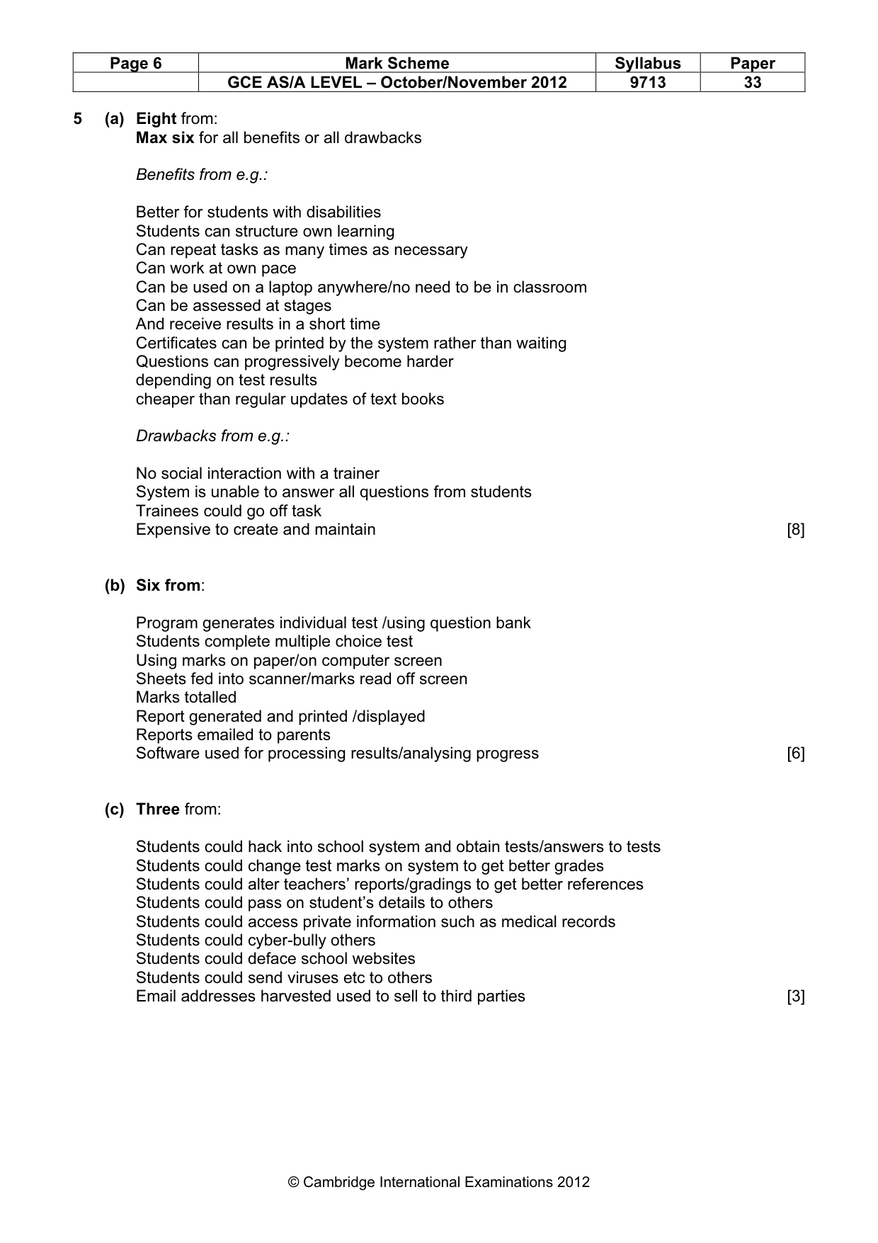 Mark scheme, page 6 of 8