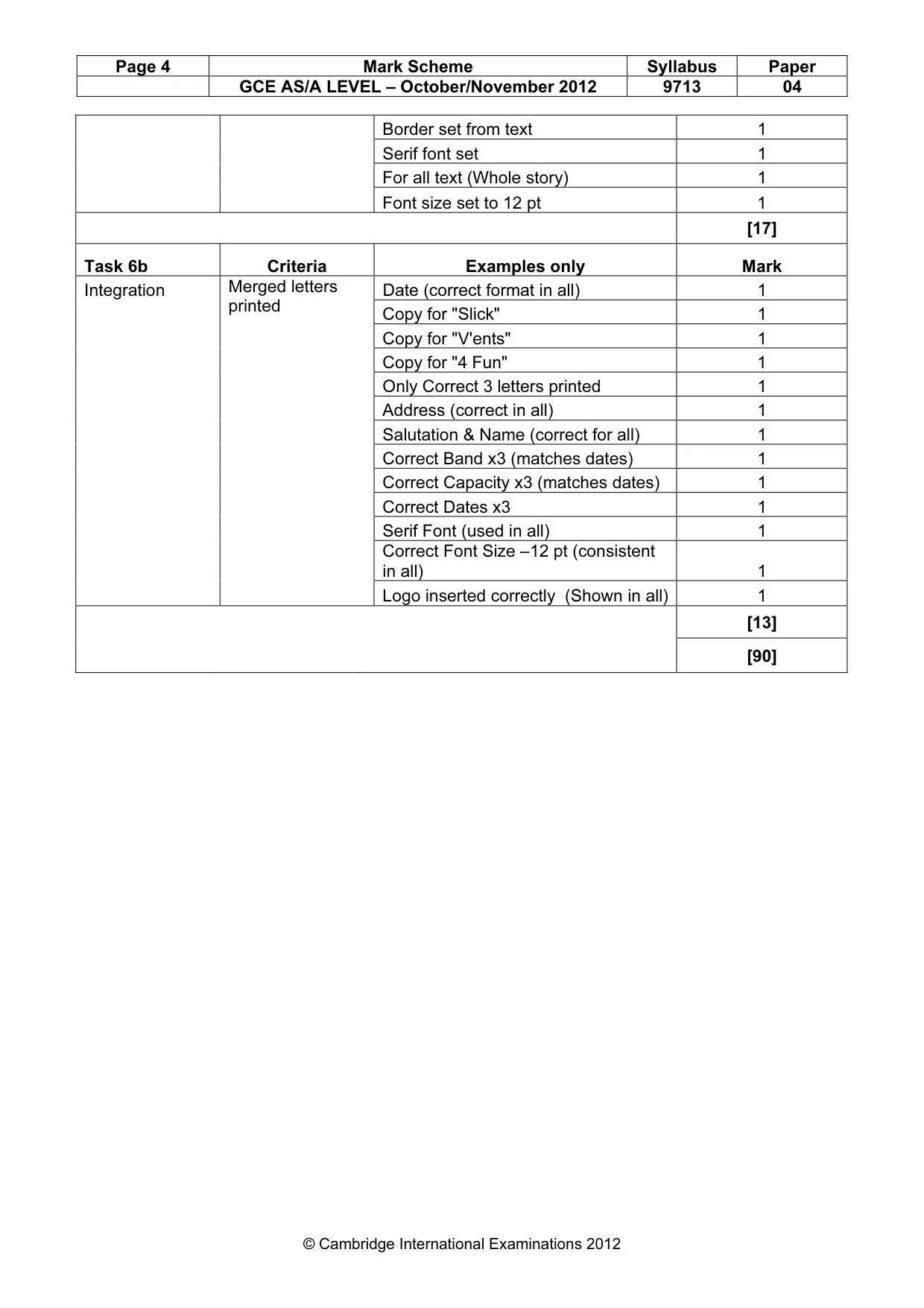 Mark scheme, page 4 of 4