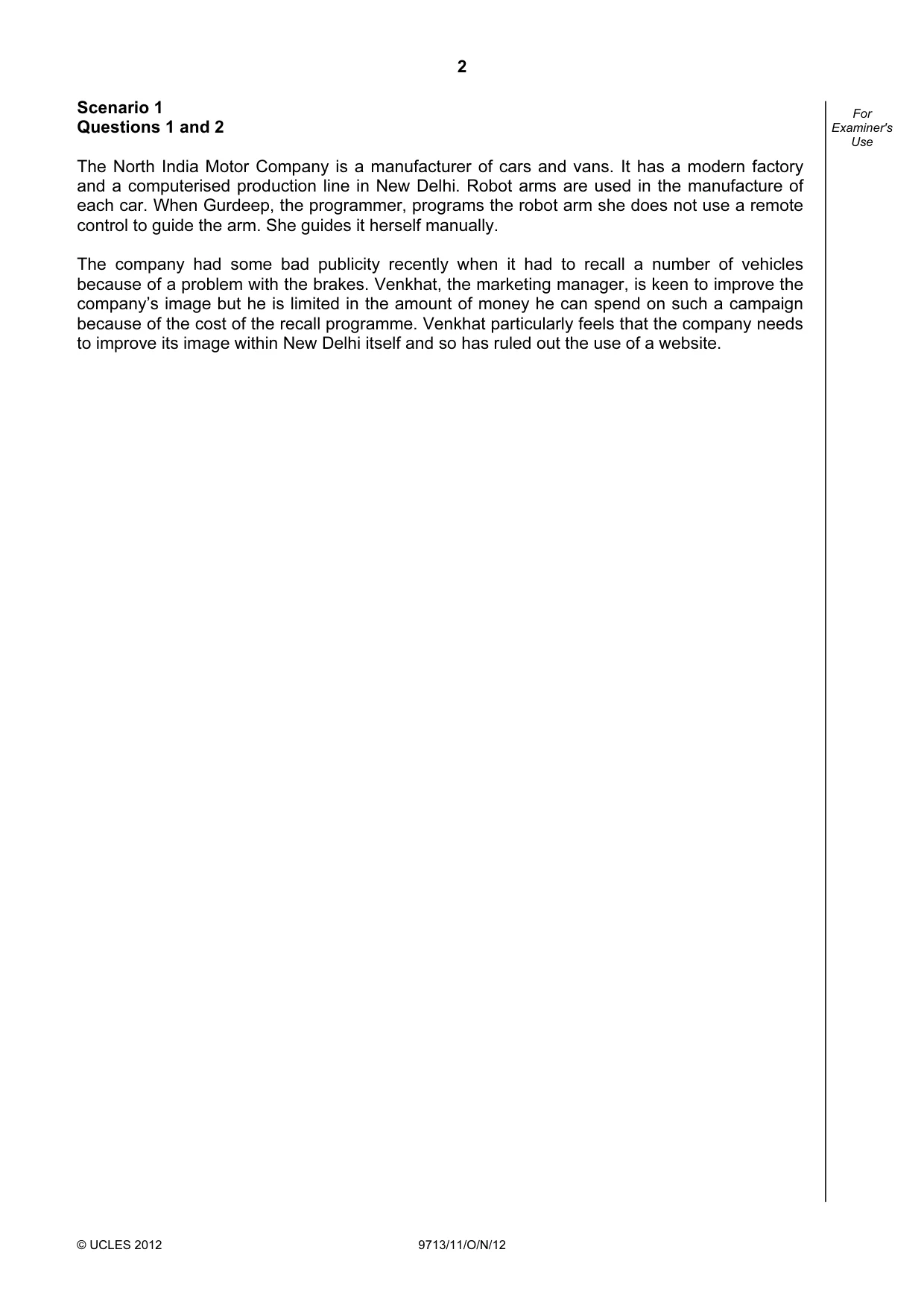 Cambridge A Level Applied Information and Communication Technology 9713 2012 Oct/Nov Paper 1 · Variant 1 question paper, page 2 of 20