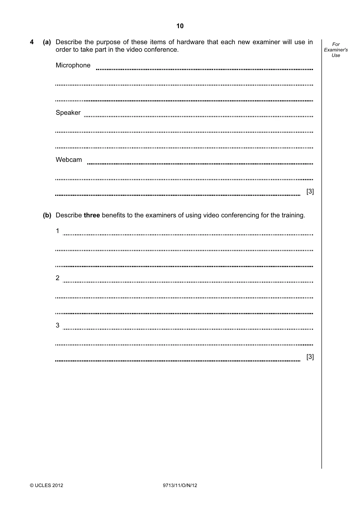 Cambridge A Level Applied Information and Communication Technology 9713 2012 Oct/Nov Paper 1 · Variant 1 question paper, page 10 of 20