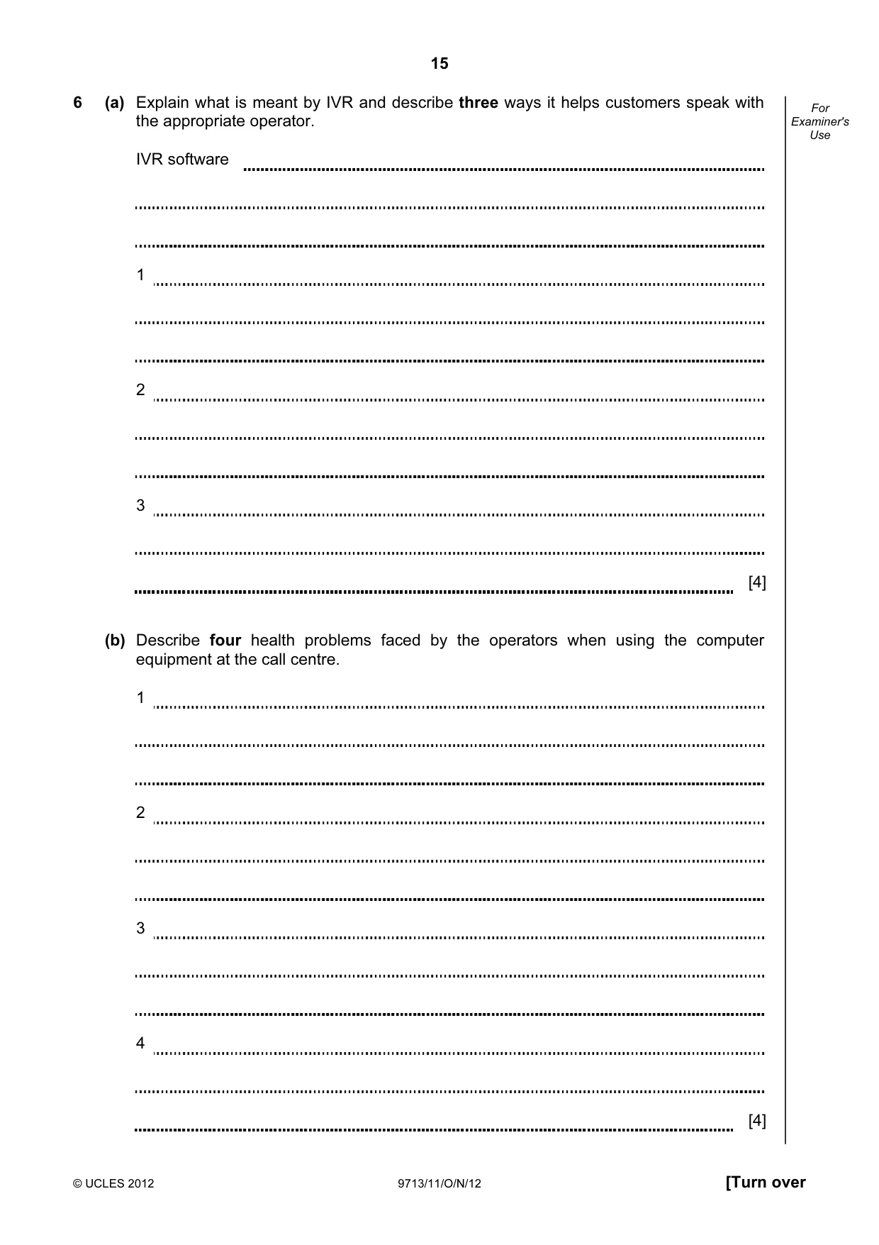 Cambridge A Level Applied Information and Communication Technology 9713 2012 Oct/Nov Paper 1 · Variant 1 question paper, page 15 of 20