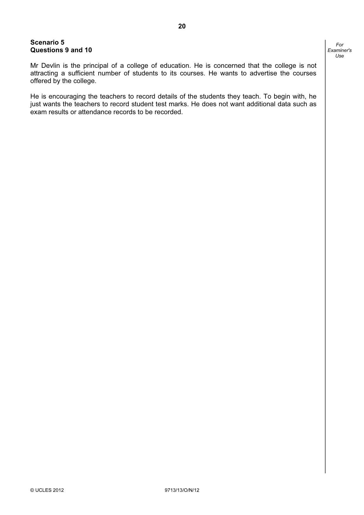 Cambridge A Level Applied Information and Communication Technology 9713 2012 Oct/Nov Paper 1 · Variant 3 question paper, page 20 of 24