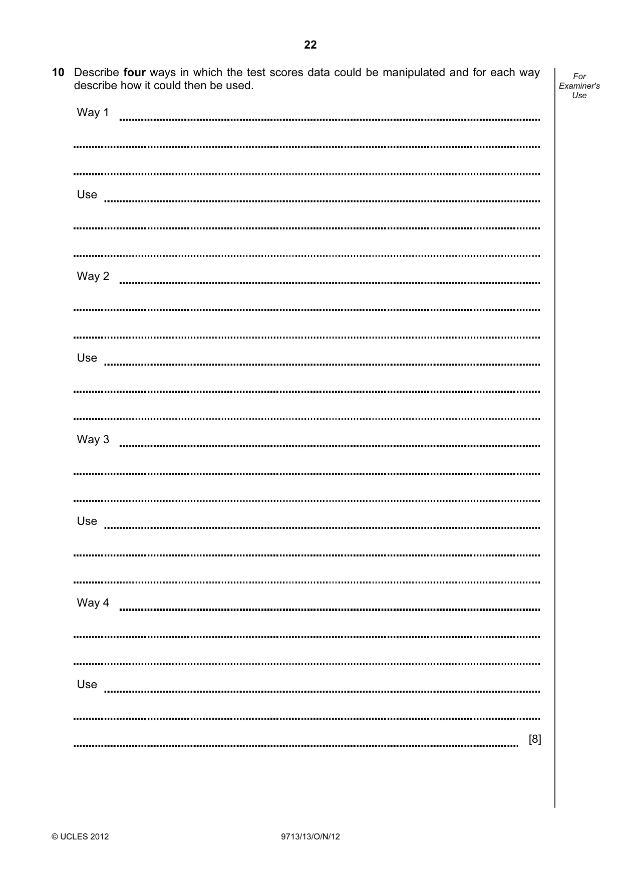 Cambridge A Level Applied Information and Communication Technology 9713 2012 Oct/Nov Paper 1 · Variant 3 question paper, page 22 of 24