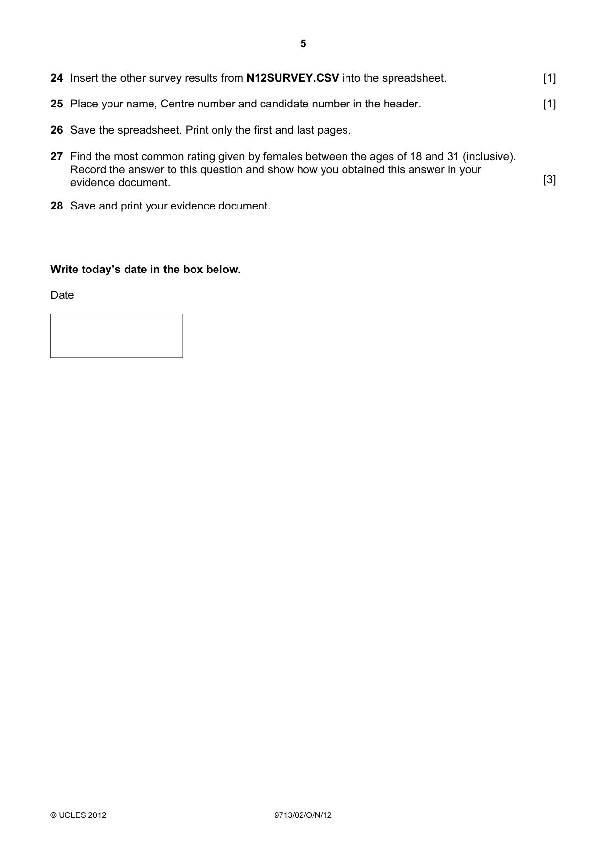 Cambridge A Level Applied Information and Communication Technology 9713 2012 Oct/Nov Paper 2 · Variant 1 question paper, page 5 of 8