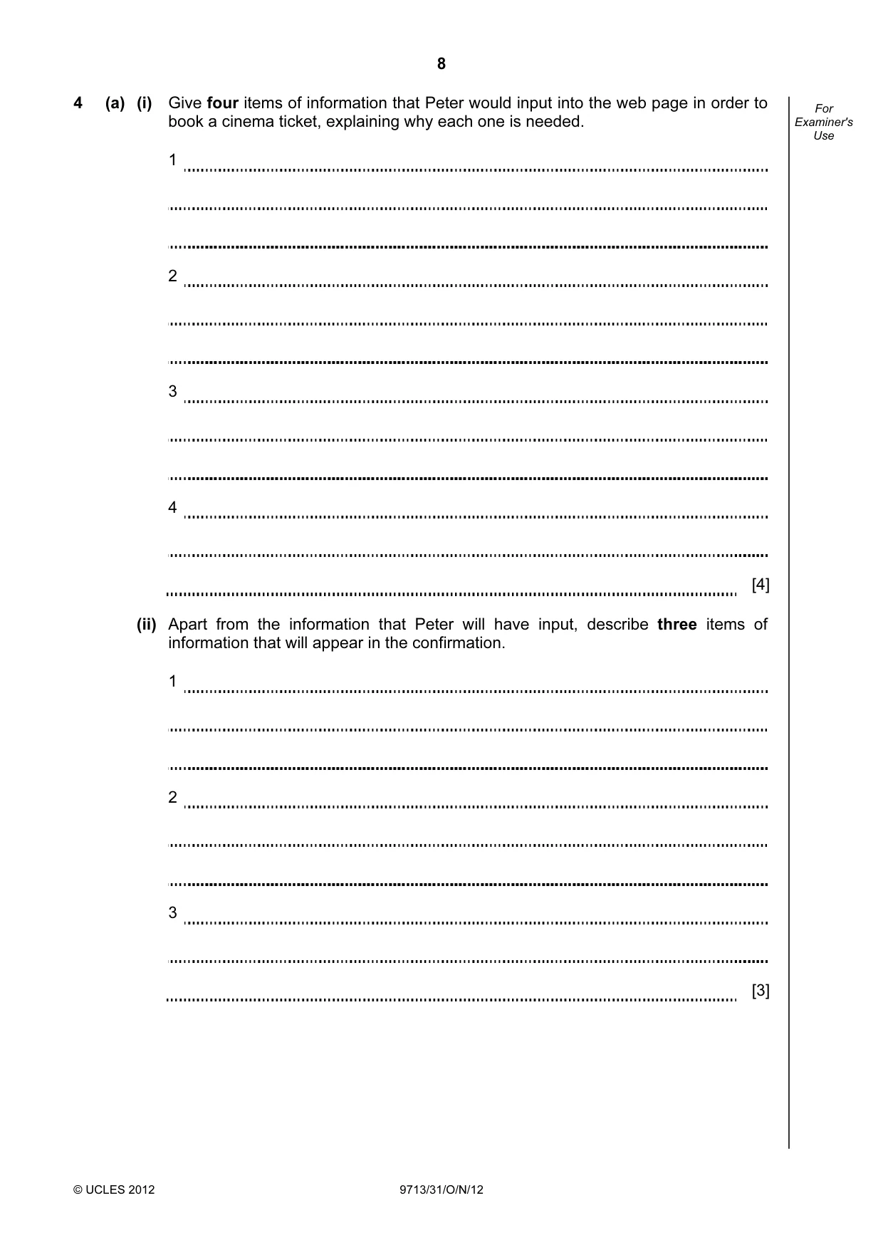 Cambridge A Level Applied Information and Communication Technology 9713 2012 Oct/Nov Paper 3 · Variant 1 question paper, page 8 of 20