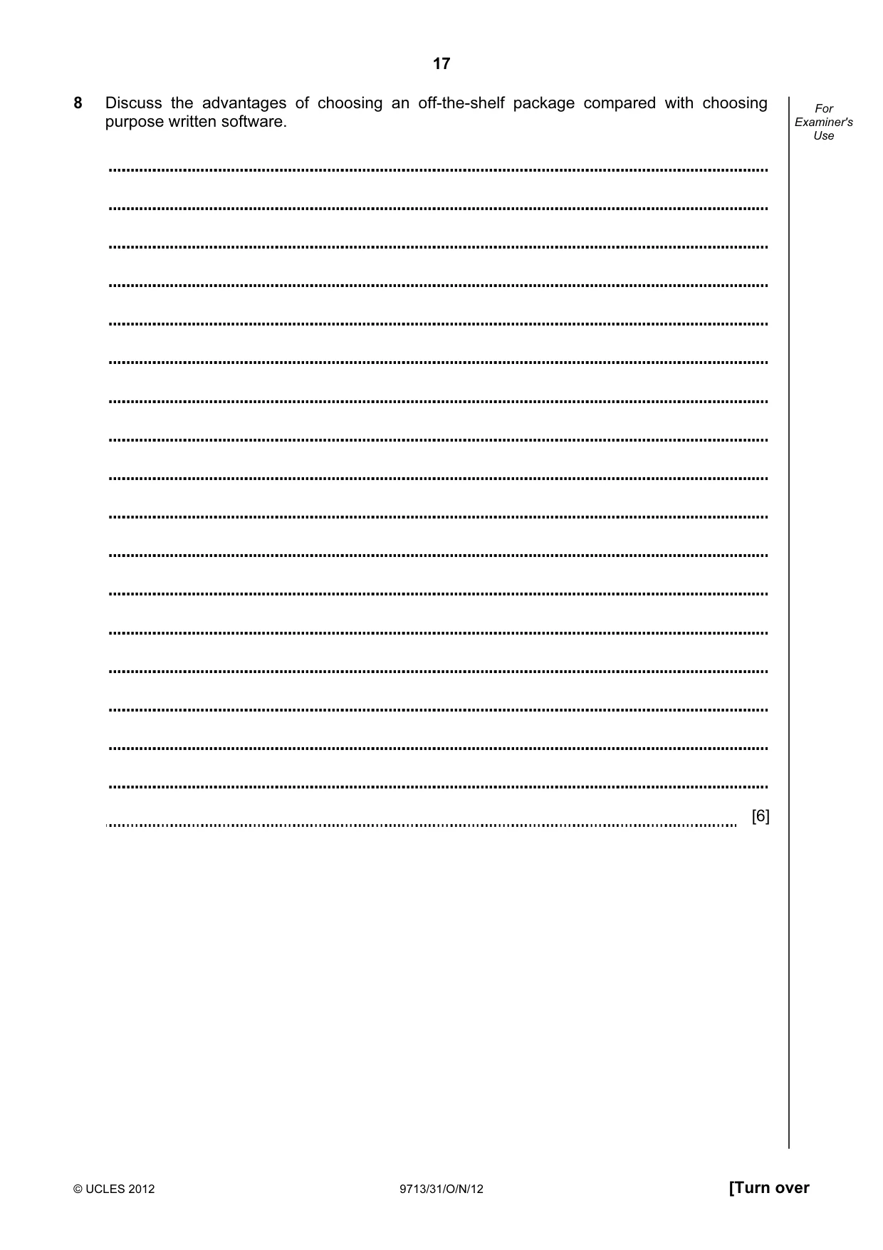 Cambridge A Level Applied Information and Communication Technology 9713 2012 Oct/Nov Paper 3 · Variant 1 question paper, page 17 of 20