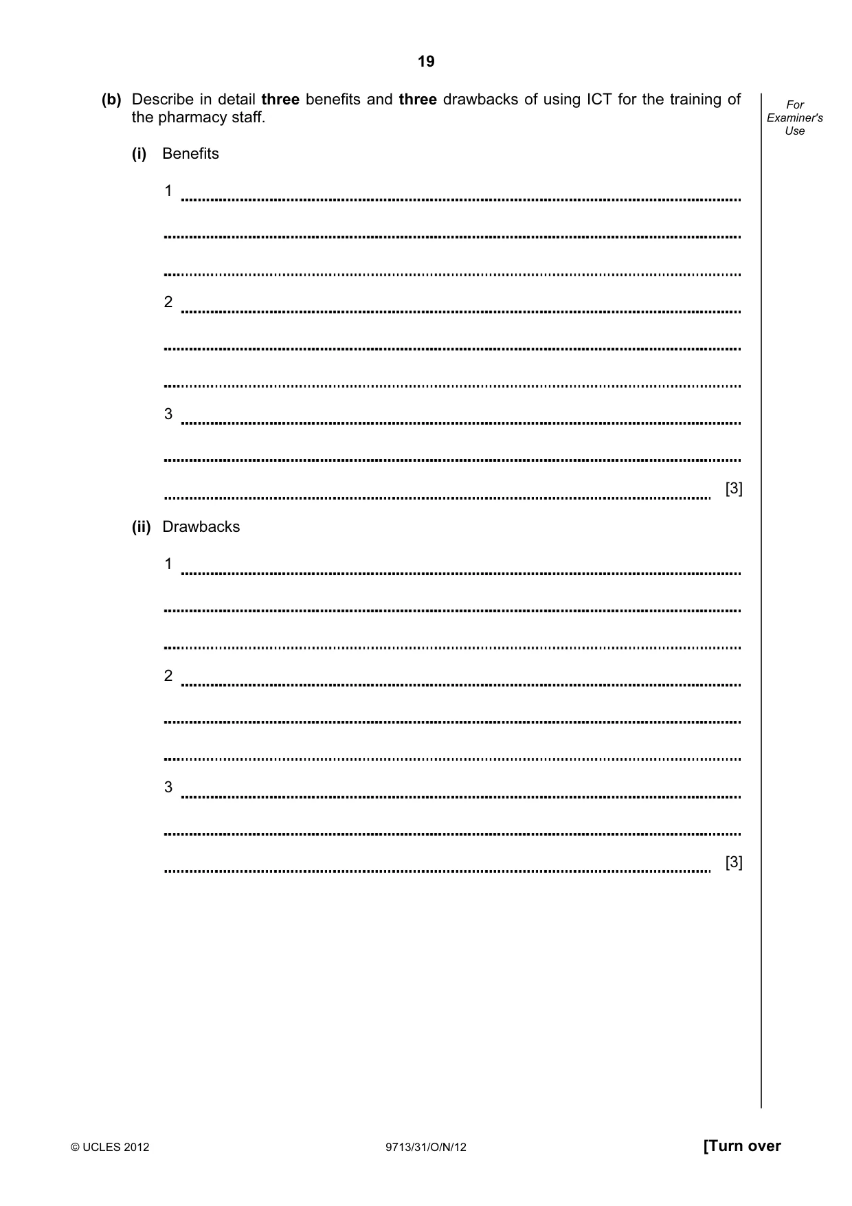 Cambridge A Level Applied Information and Communication Technology 9713 2012 Oct/Nov Paper 3 · Variant 1 question paper, page 19 of 20