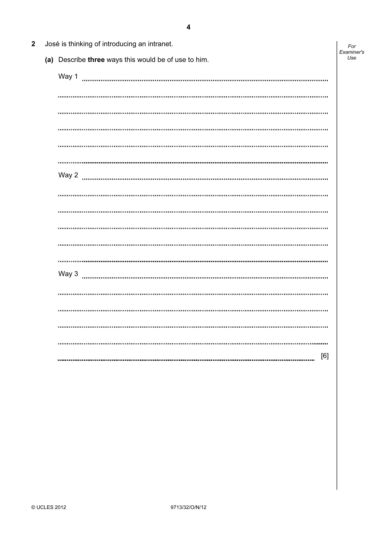 Cambridge A Level Applied Information and Communication Technology 9713 2012 Oct/Nov Paper 3 · Variant 2 question paper, page 4 of 20