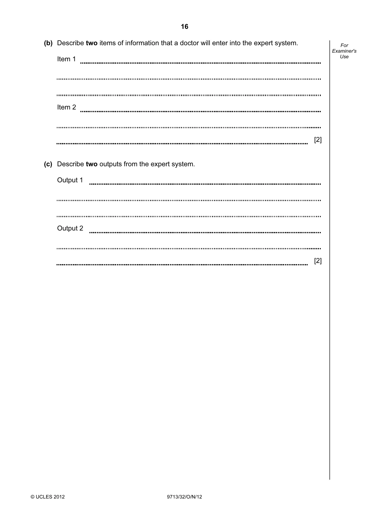 Cambridge A Level Applied Information and Communication Technology 9713 2012 Oct/Nov Paper 3 · Variant 2 question paper, page 16 of 20