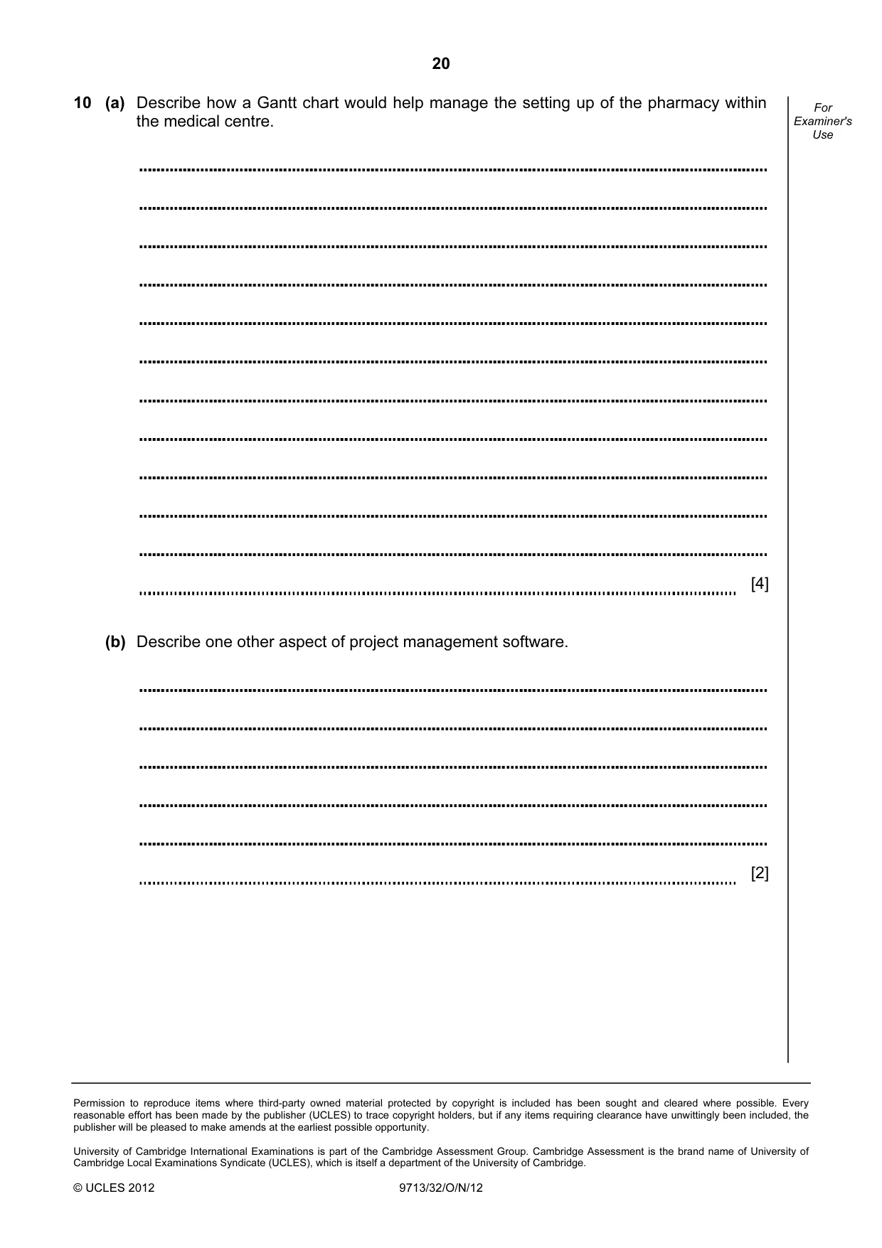 Cambridge A Level Applied Information and Communication Technology 9713 2012 Oct/Nov Paper 3 · Variant 2 question paper, page 20 of 20
